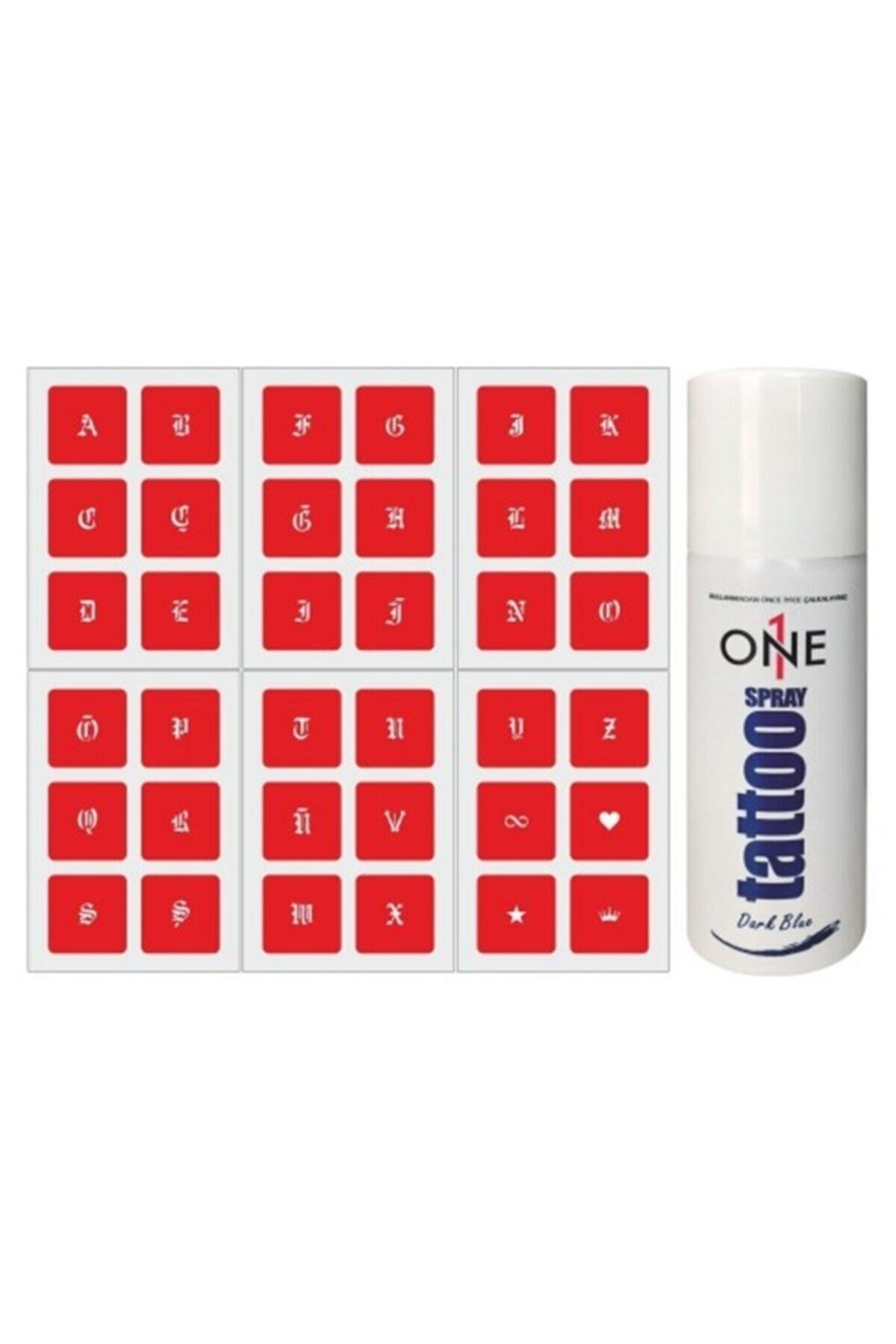 ONE SPRAY TATTOO Doğal Gotik Parmak Harfleri  Dark Sprey Ve Desen Geçici Dövme Seti