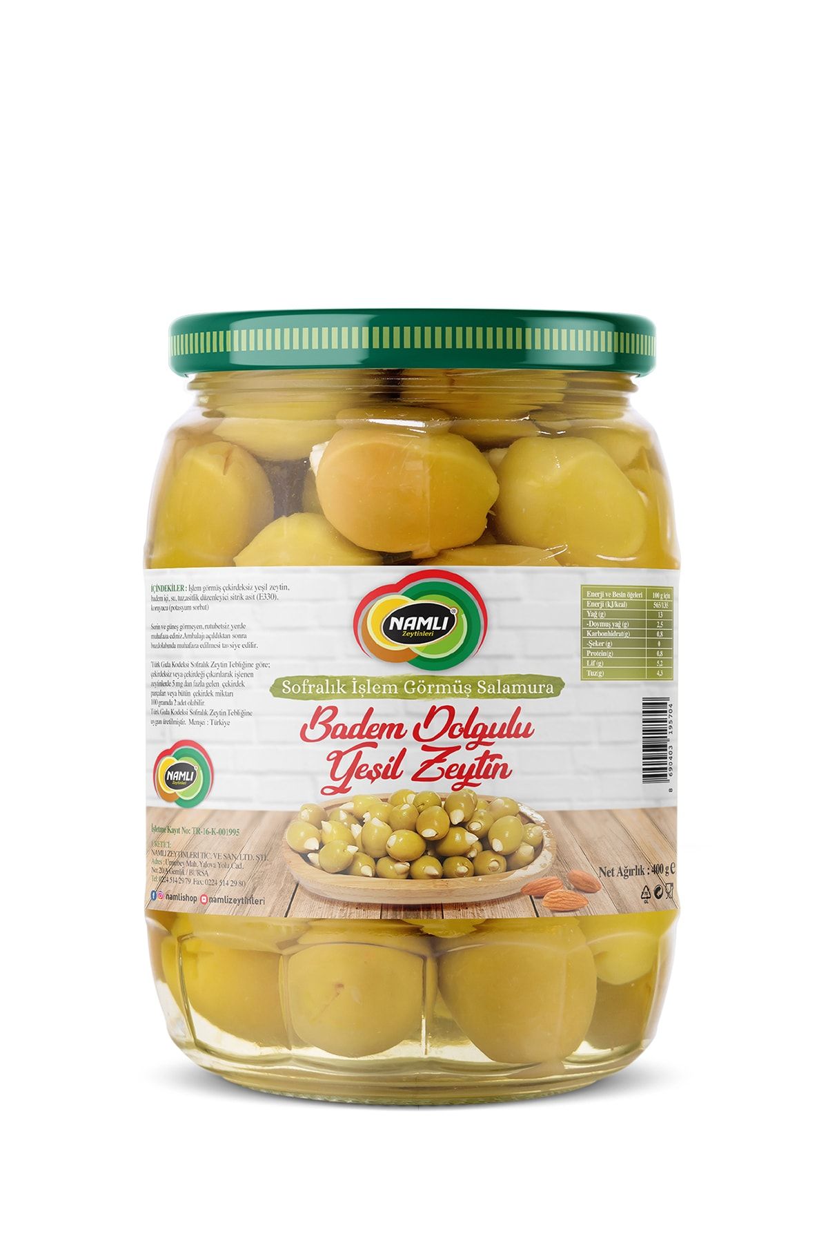 Namlı Zeytinleri Badem Dolgulu Yeşil Zeytin - 450 G
