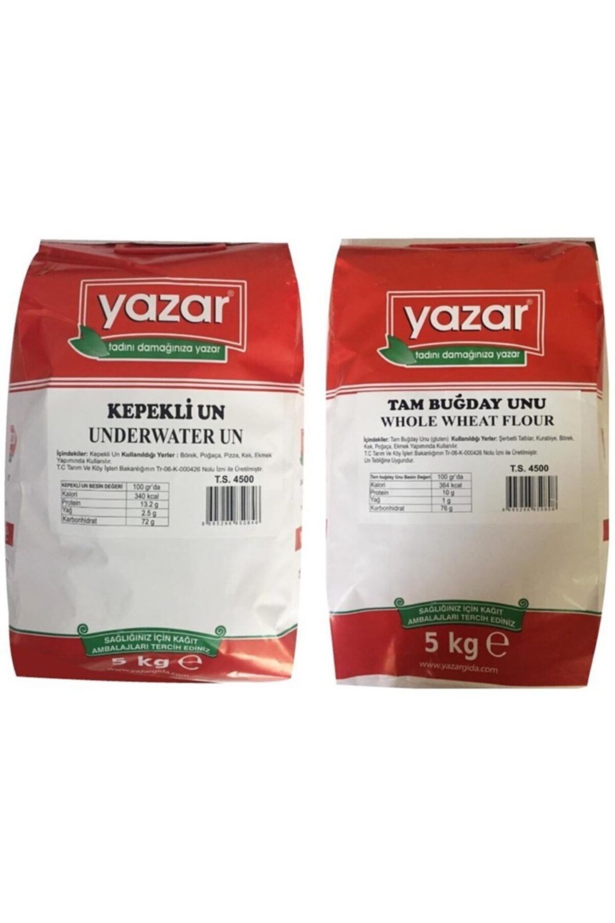 YAZAR TAŞ DEĞİRMEN DE ÖĞÜTÜLMÜŞ  TAM BUĞDAY ve KEPEKLI UN 2 x 5KG  10Kg