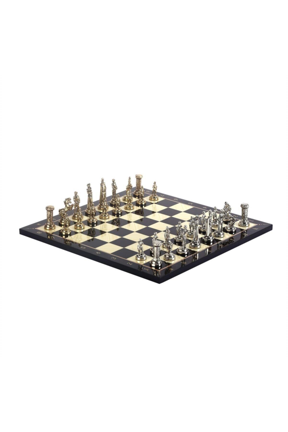 Gift Home Orta Boy Metal İngiliz Satranç Takımı Parlak ve Ceviz Desenli MDF Ahşap Satranç Tahtası (37x37 cm.)