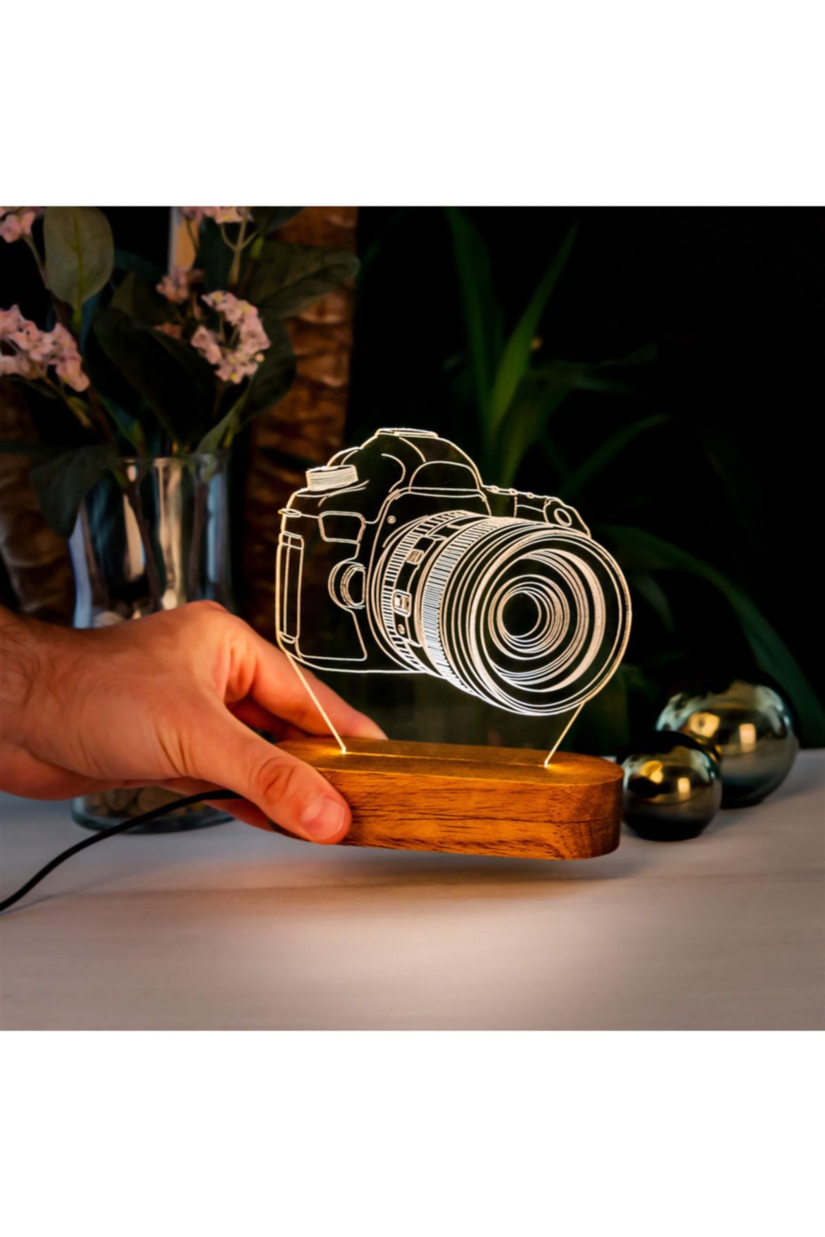 Hediyesepeti DSLR Fotoğraf Makinası Tasarımlı 3 Boyutlu Led Lamba - 3d led Gece Lambası - Hediye Masa Lambası