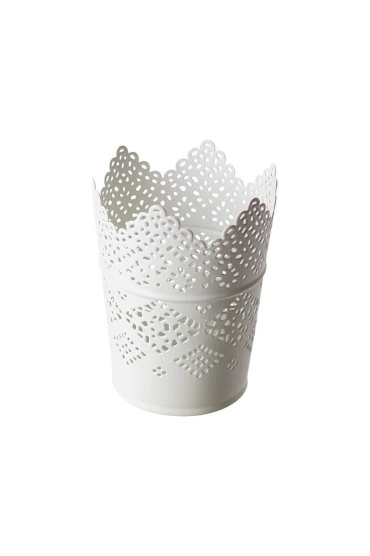 BARBUN Skurar Metal Dekoratif Vazo Mumluk Beyaz Çap 11 cm