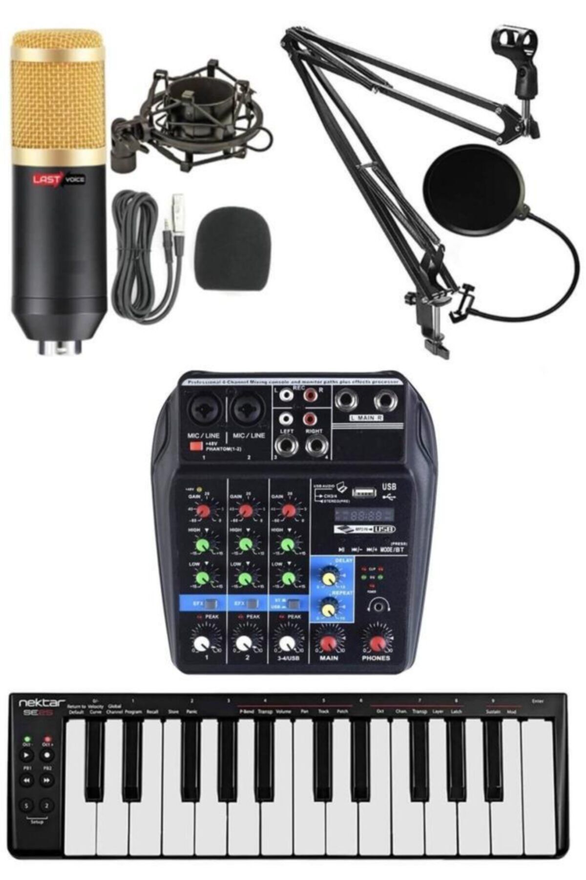 Lastvoice Stüdyo Ekipmanları Ses Kartı Midi Klavye Mikrofon Full Paket-18
