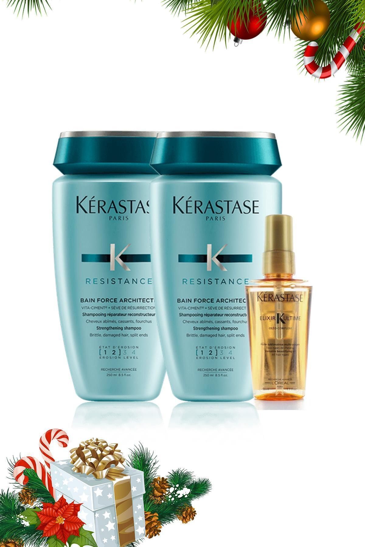 Kerastase Hediyeli Set - Bain Force Architecte Şampuan 250 ml x 2 + Elixir Ultime Besleyici Yağ 50 ml