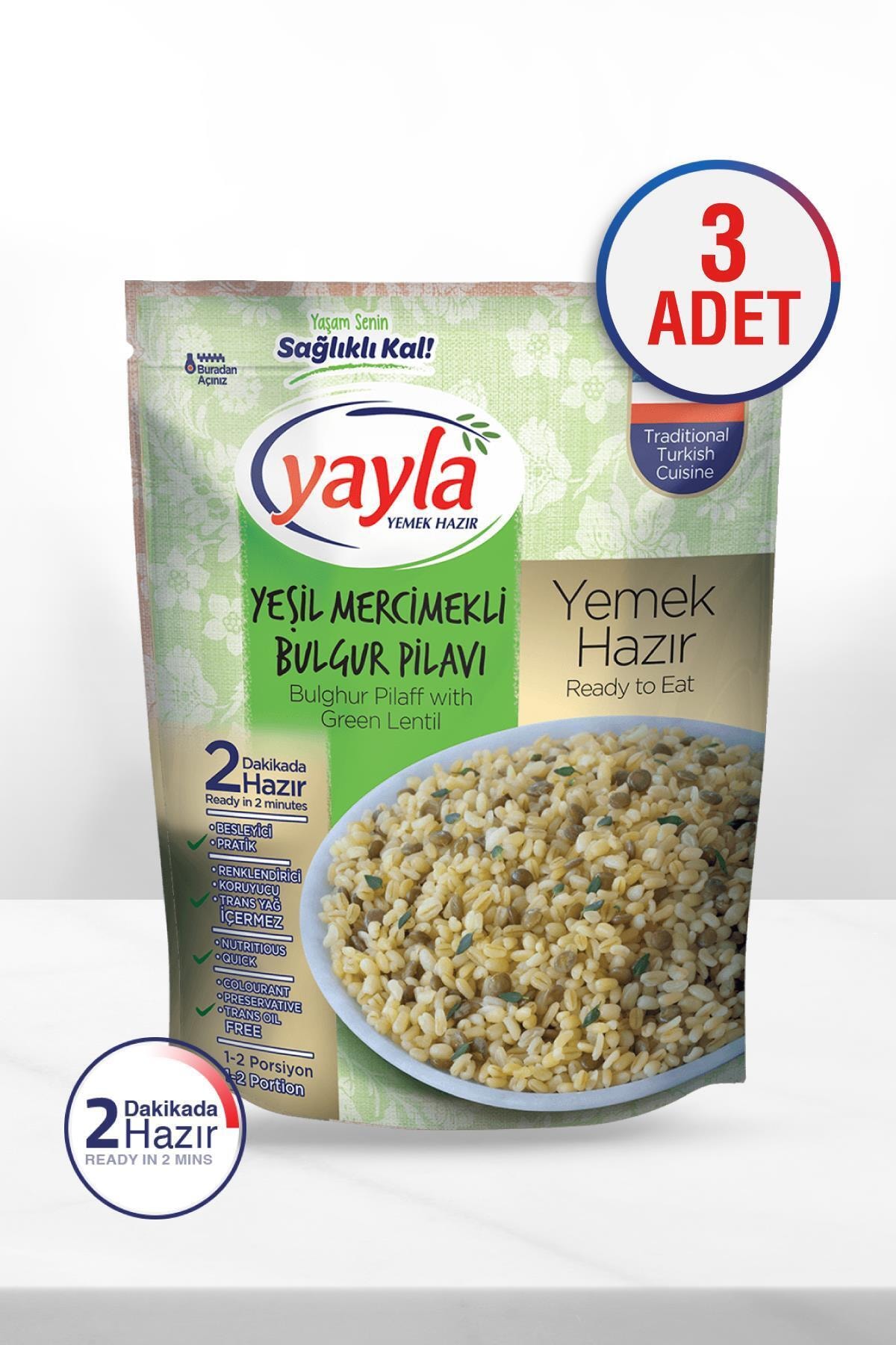 Yayla Yeşil Mercimekli Bulgur Pilavı 250GR 3'Lü Paket