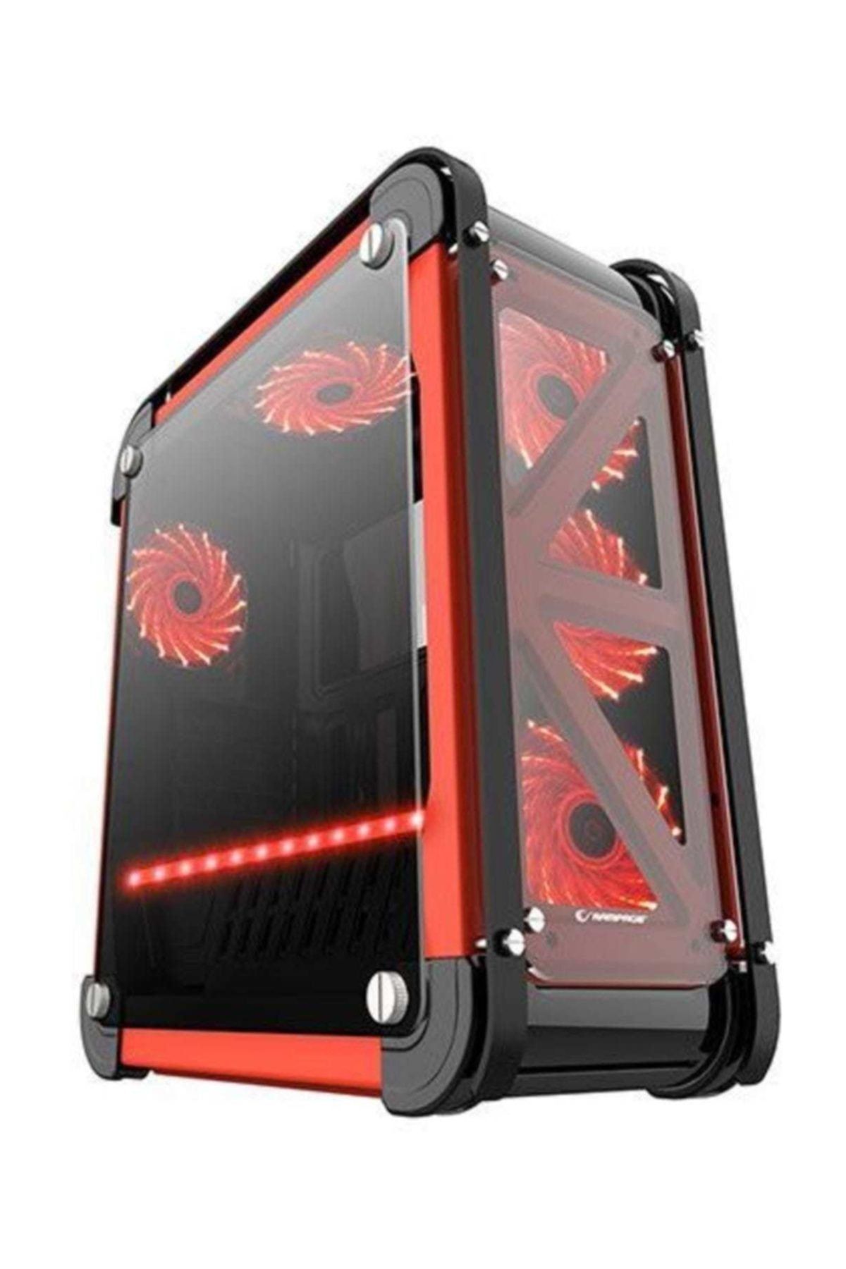 Rampage CASTLE Siyah/Kırmızı 4*12cm RGB Fan 2*Usb3.0 + Kart Okuyucu + Led Şeritli Çelik Gövdeli Oyuncu Kasa