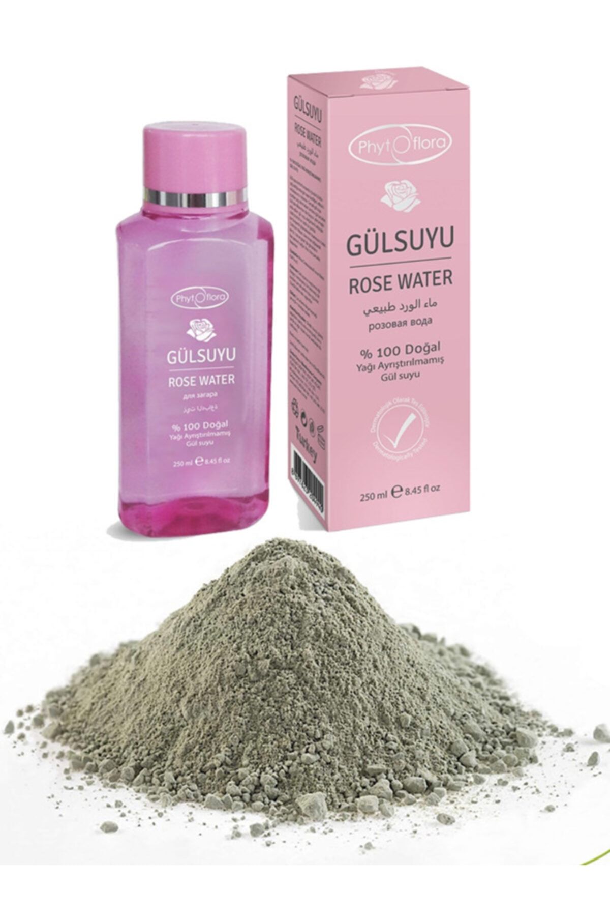 Akbulut Baharat Doğal Saf Yeşil Kil + %100 İçilebilir Doğal Gül Suyu 250 ML
