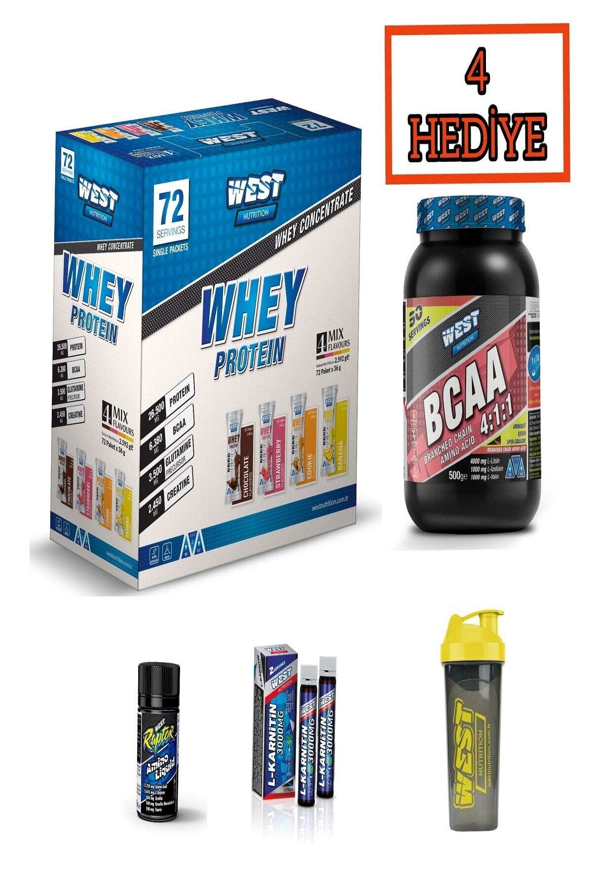 West Nutrition Whey Protein Tozu 72 Şase 4MİX - BCAA 500 gr Nar Aromalı