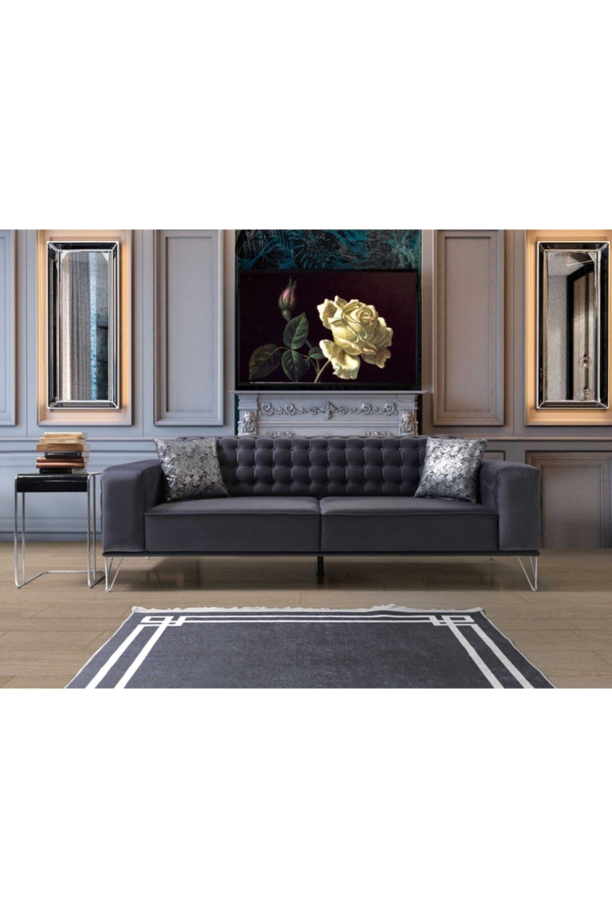 Beyazhomecollection Antrasit Square Kanepe