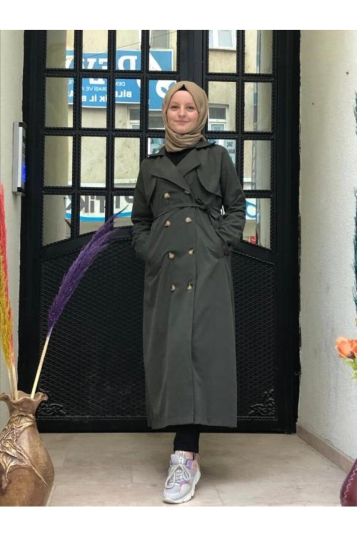 Efsun Kadın Haki Düğmeli Trençkot