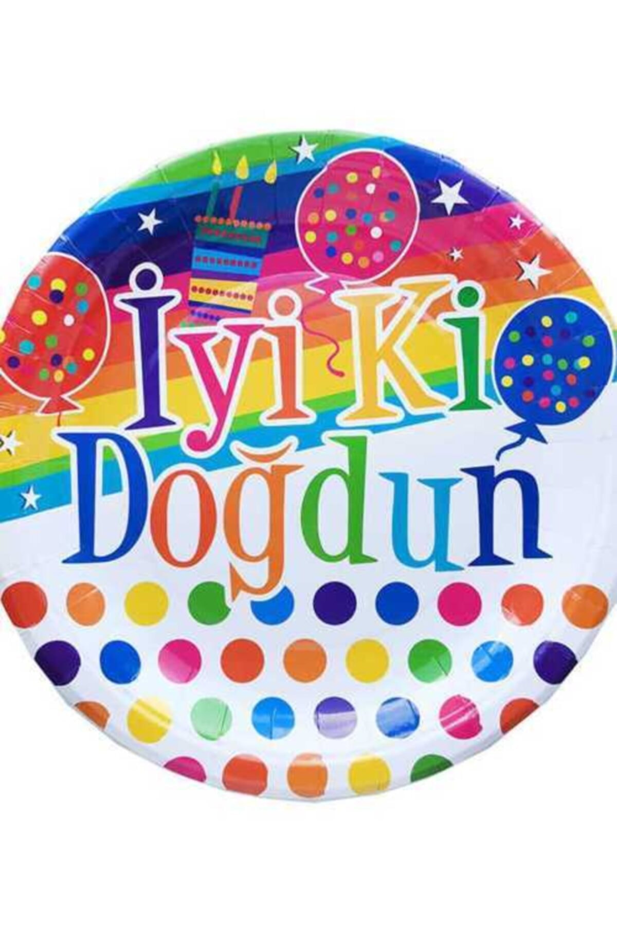 Decorata Party Gökkuşağı İyiki Doğdun Kağıt Tabak 23 cm Pakette 8 Adet