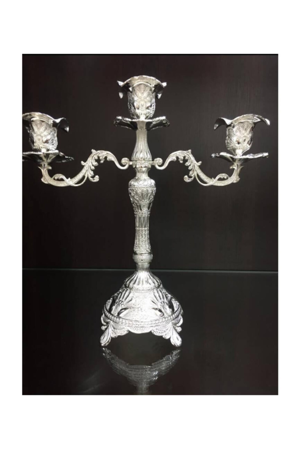 Ceyyiz Gümüş Jumbo Boy Üçlü Mumluk Şamdan Lkm328