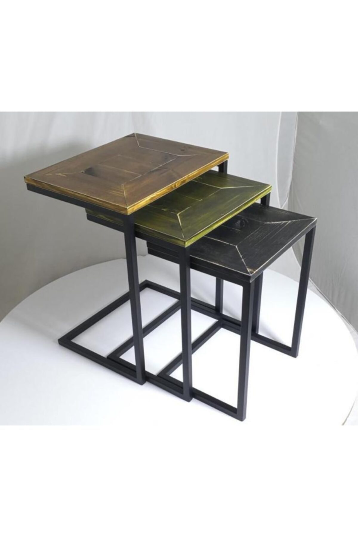 Onurdesign Eskitme Pastel Boyalı Doğal Ahşap Metal C Zigon Sehpa