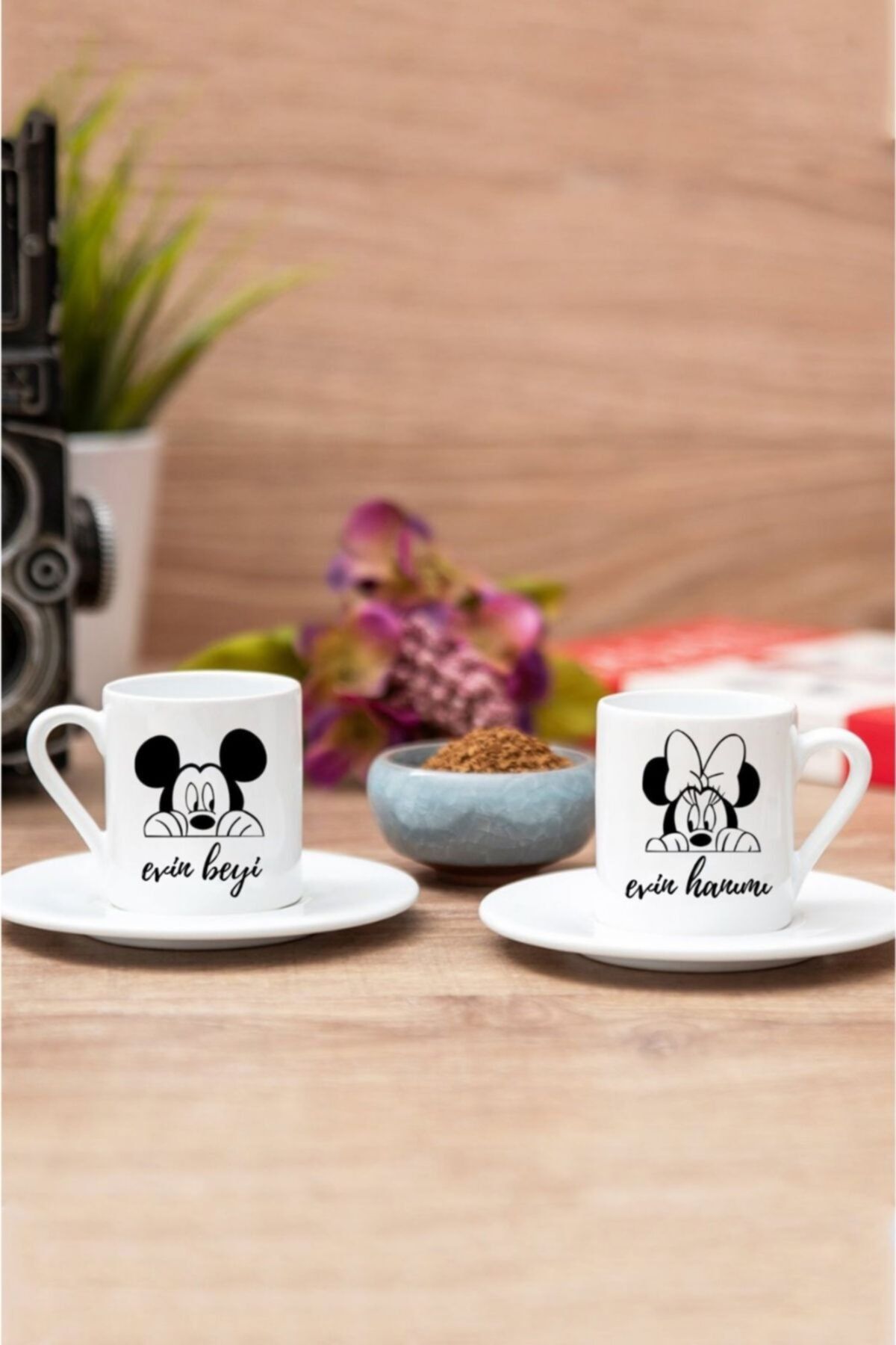 Hediyexpres Mickey Mouse 2'li Evin Hanımı-beyi Tasarımlı Türk Kahvesi Fincanı