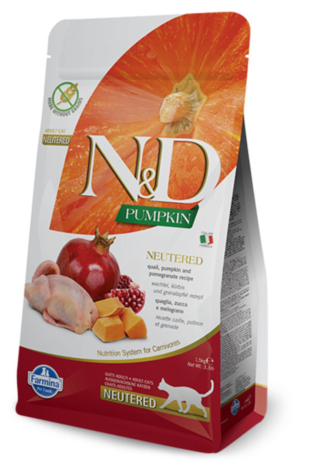 N&D Bıldırcın, Balkabağı Ve Nar Kısırlaştırılmış Yetişkin Kedi Maması 1.5 Kg