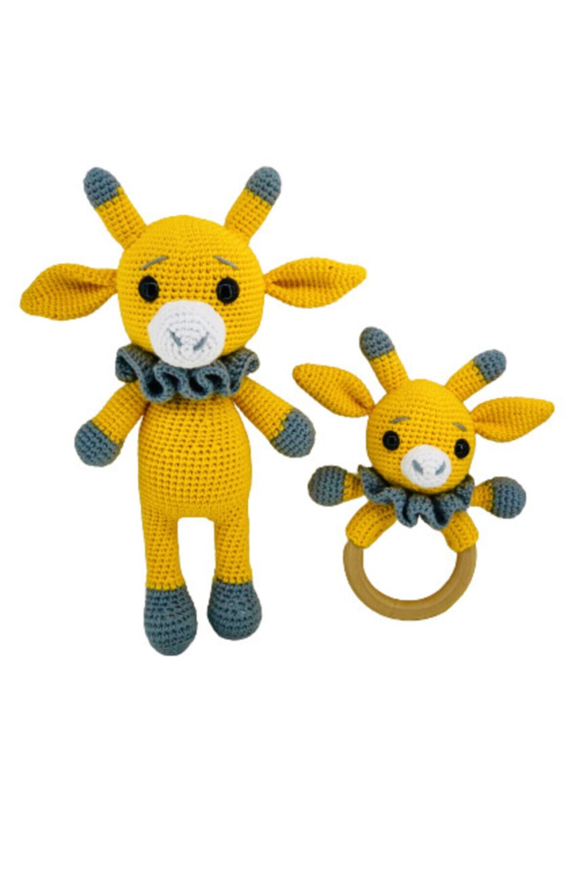 Aysun Yıldız Konbul Amigurumi Organik Örgü Oyuncak Uyku Arkadaşı Zürafa Ve Diş Kaşıyıcılı Çıngırak Takım