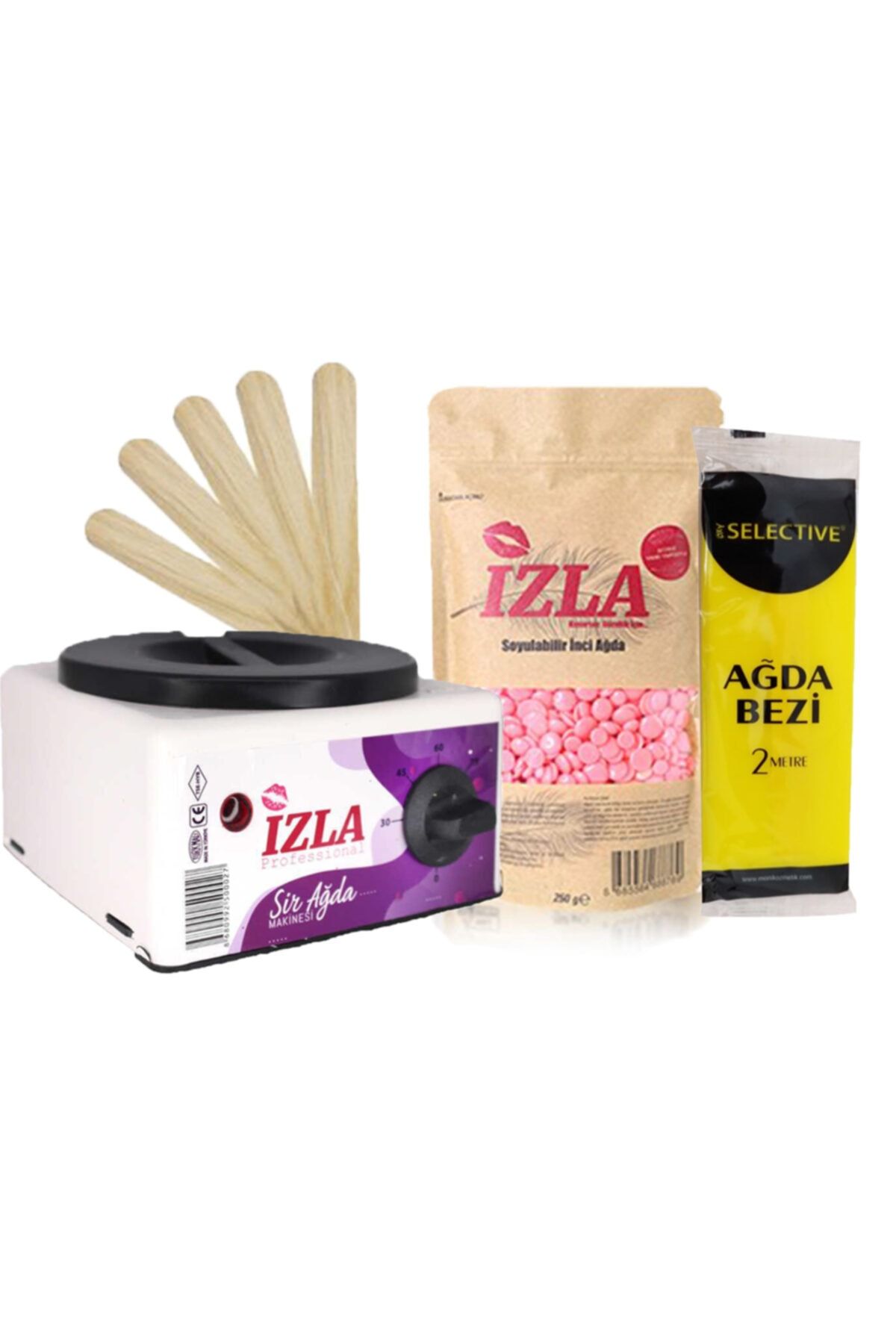 İzla Sir Ağda Makinesi + Pudralı Soyulabilen Boncuk Ağda + Spatula+ 2 Metre Ağda Bezi&waxing Machine