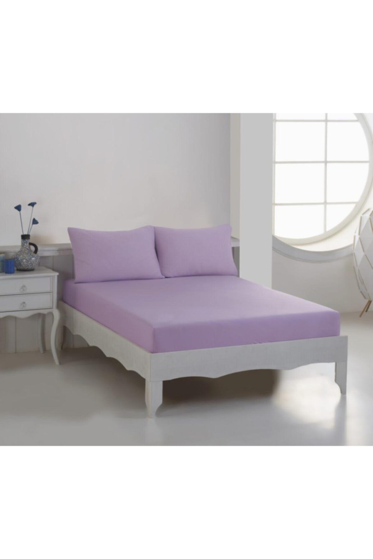pearlshop Lastikli Pamuklu Penye Çarşaf Lila Çift Kişilik