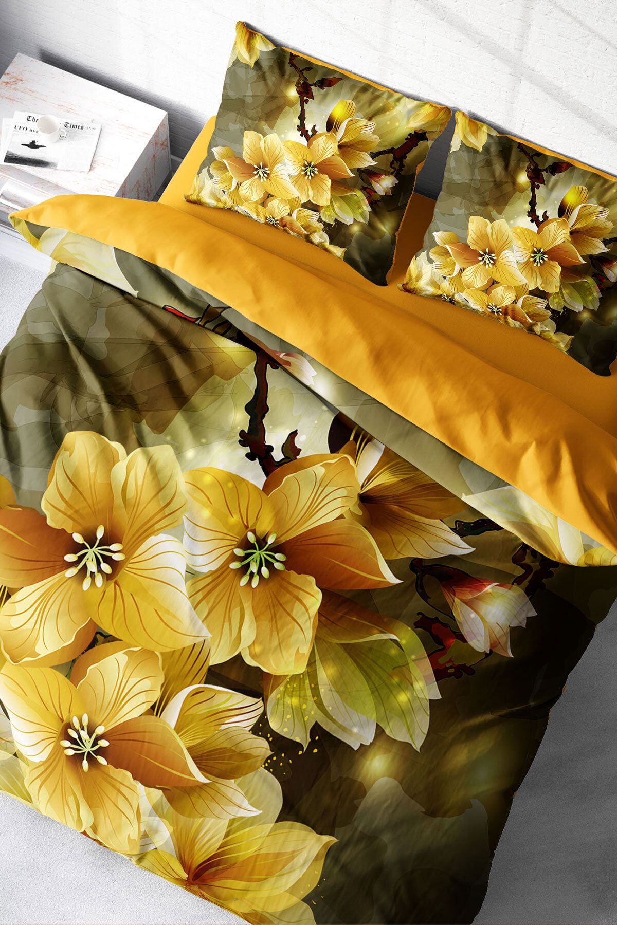 MonoHome Yellow Flowers 3d Çift Kişilik Nevresim Takımı