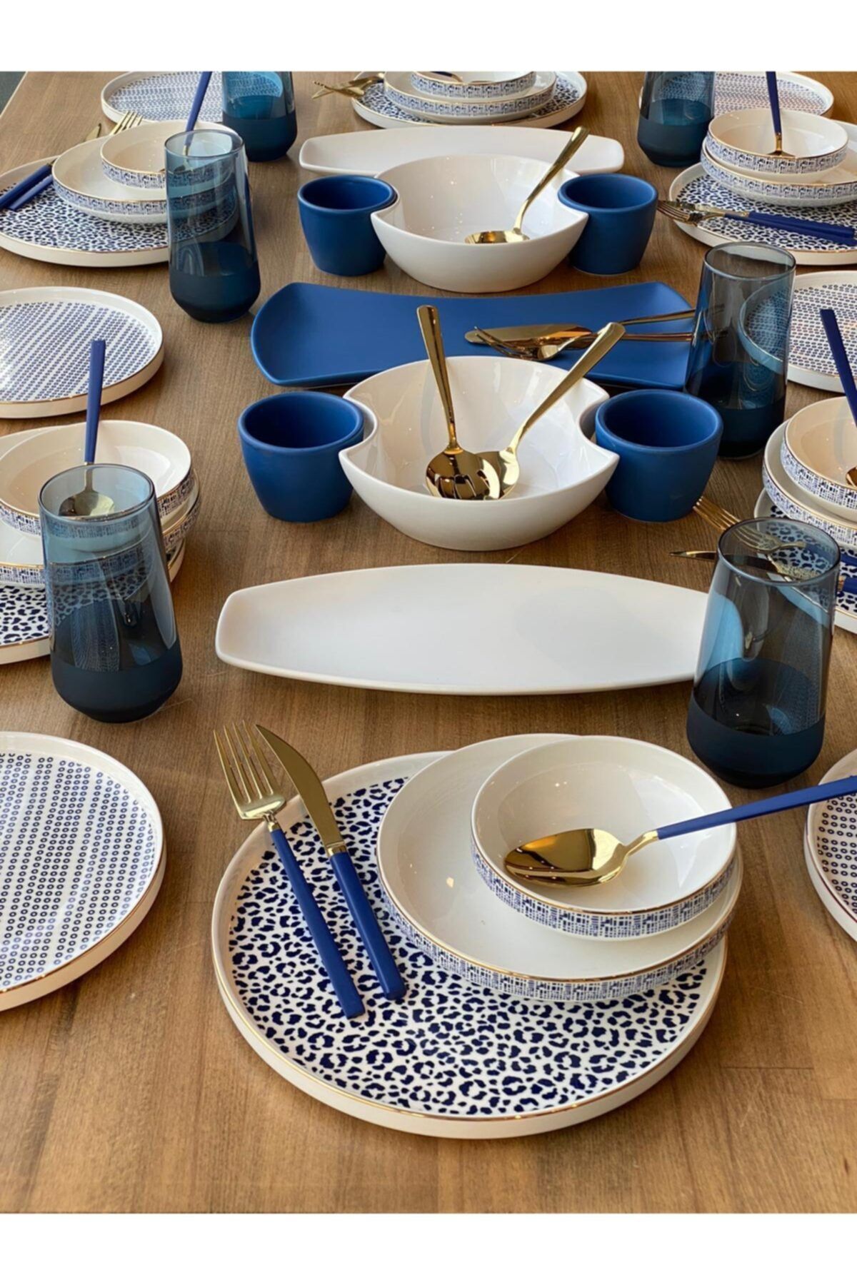ROSSEV Yemek Takımı Blue Modern 62 Parça 6 Kişilik