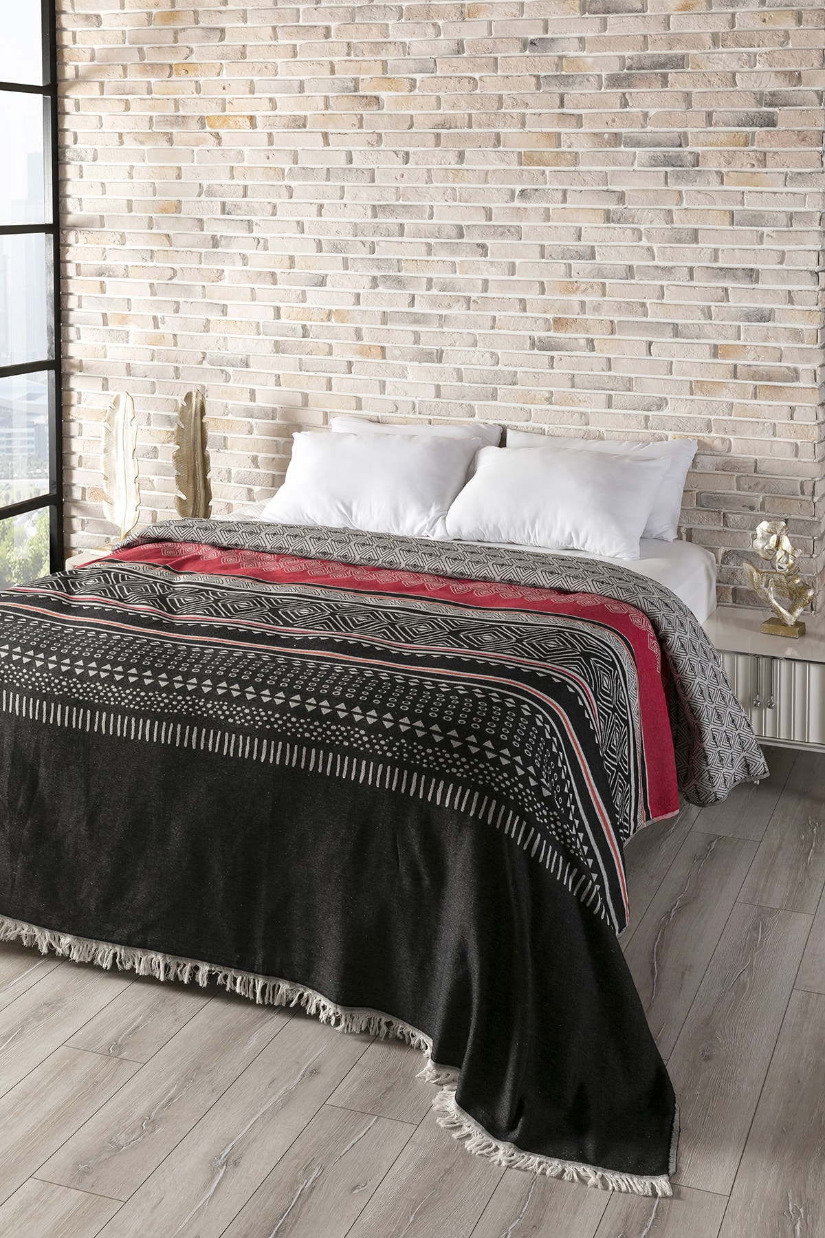 vagonik etnik cift kisilik yatak ortusu jakarli 100 pamuk 215x230 cm fiyati yorumlari trendyol