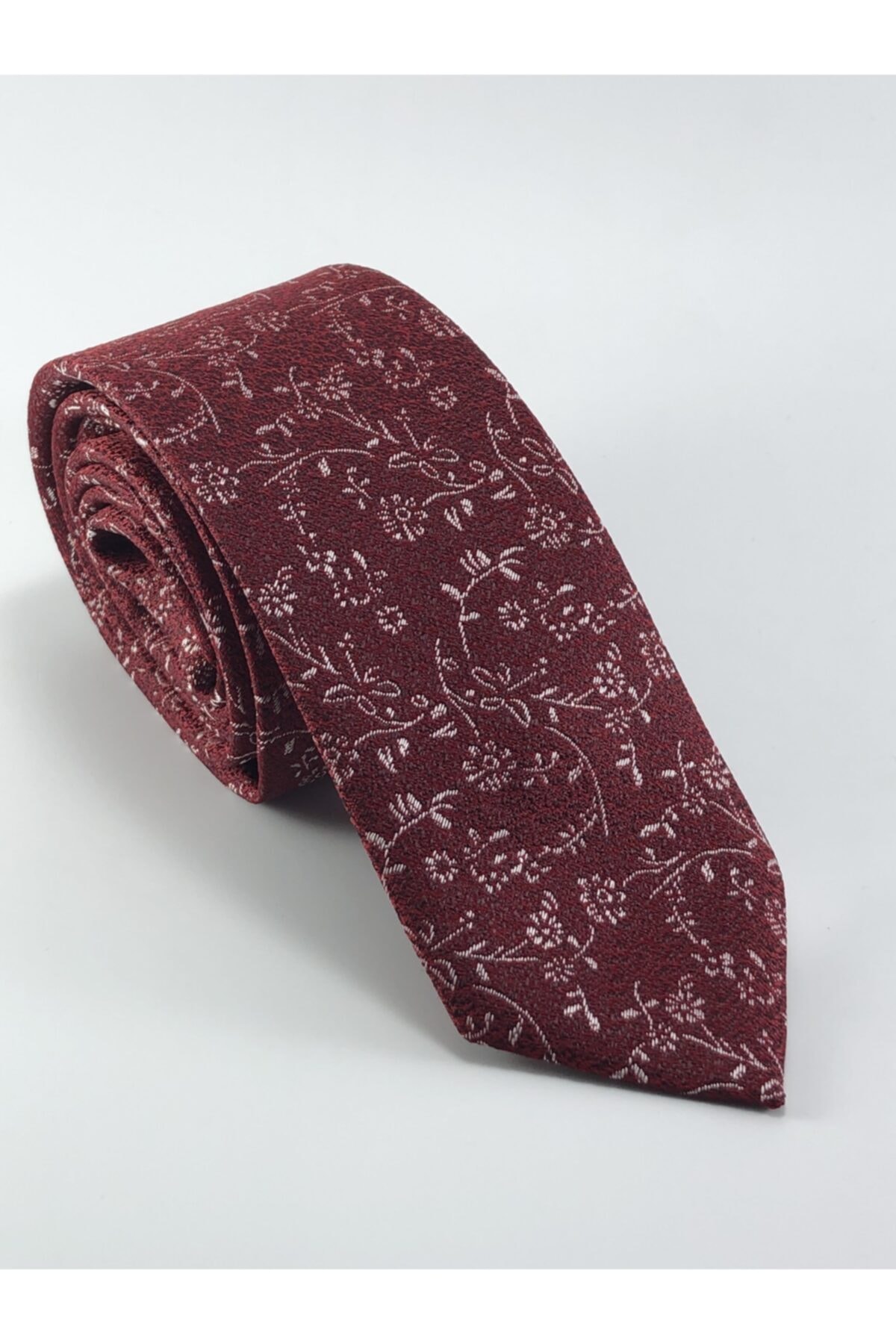PİERRONİ Açık Bordo Beyaz Desenli Slim Kravat