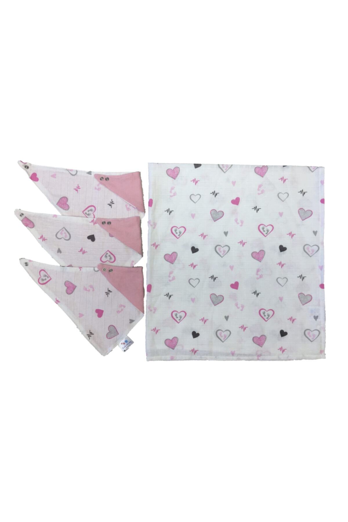 Enhitbaby 3'lü Müslin Fular Önlük Ve 90x100cm Müslin Örtü Set, %100 Pamuk, Oeko-tex Sertifikalı