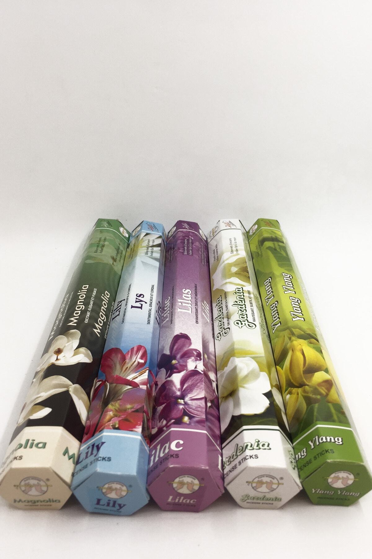 Flute Tütsü 5 Çeşit Manolya, Yasemin, Menekşe, Gardenya, Ylang Ylang 100 Adet Tütsü Çubuğu