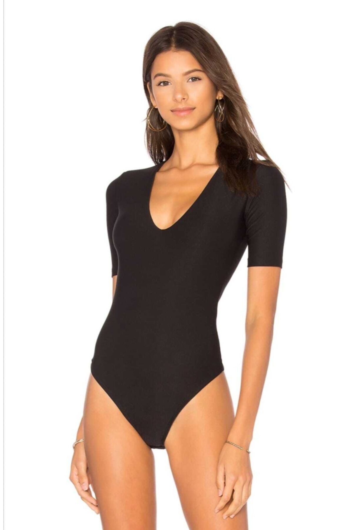 by eymen design Kadın V Yaka Ipek Jarse Bodysuit