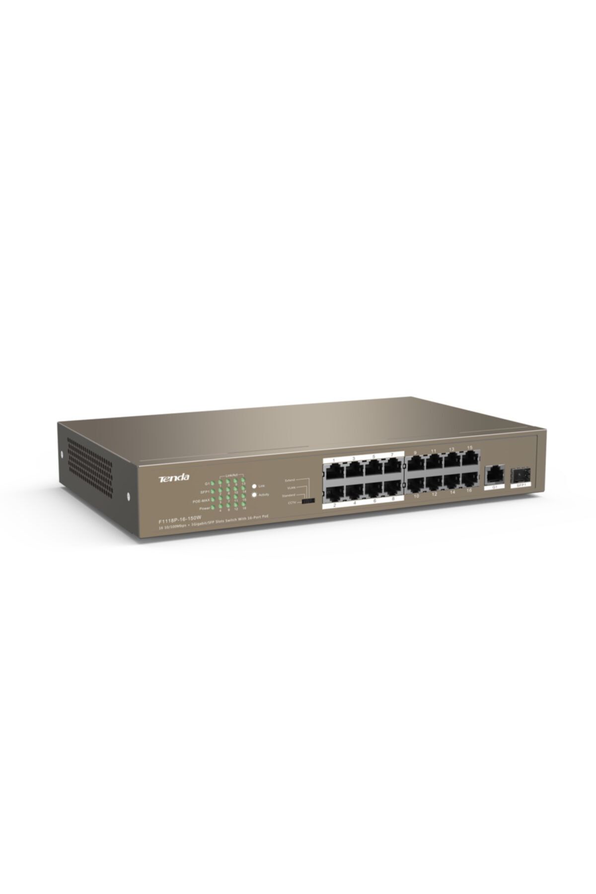 tenda Tef1118p-16-150w 16port 10/100 16 Port Poe Swıtch 1 Sfp