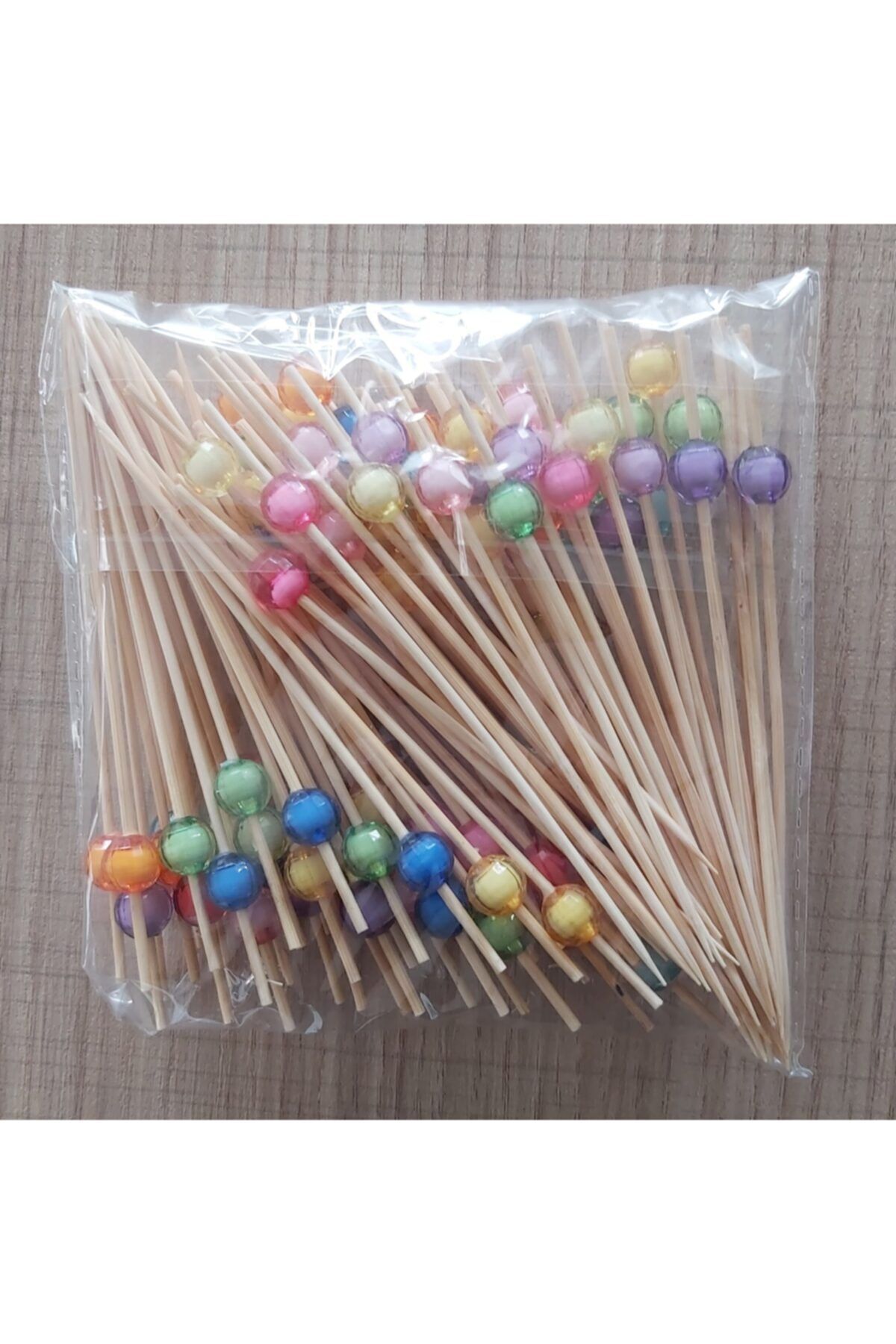 Sansoy Renkli Boncuk Bambu Kürdan 100 Lü Paket
