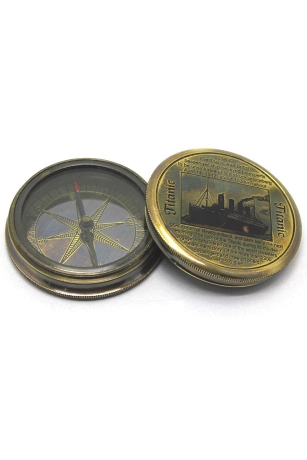 ehobim Titanic Eskitme Pirinç Denizci Çalışır Pusula 6cm