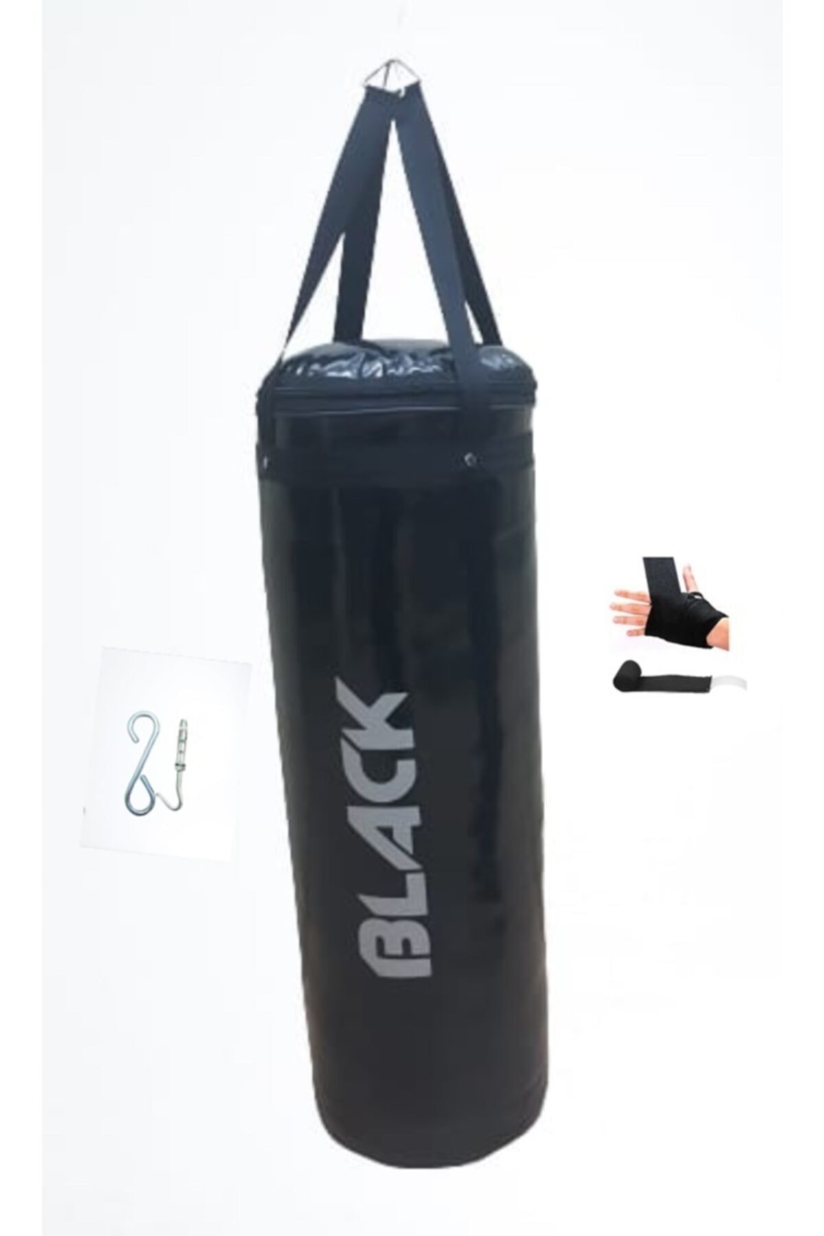 BLACK 100x32 Cm Geniş Kum Torbası+boks Bandajı+tavan Aparatı