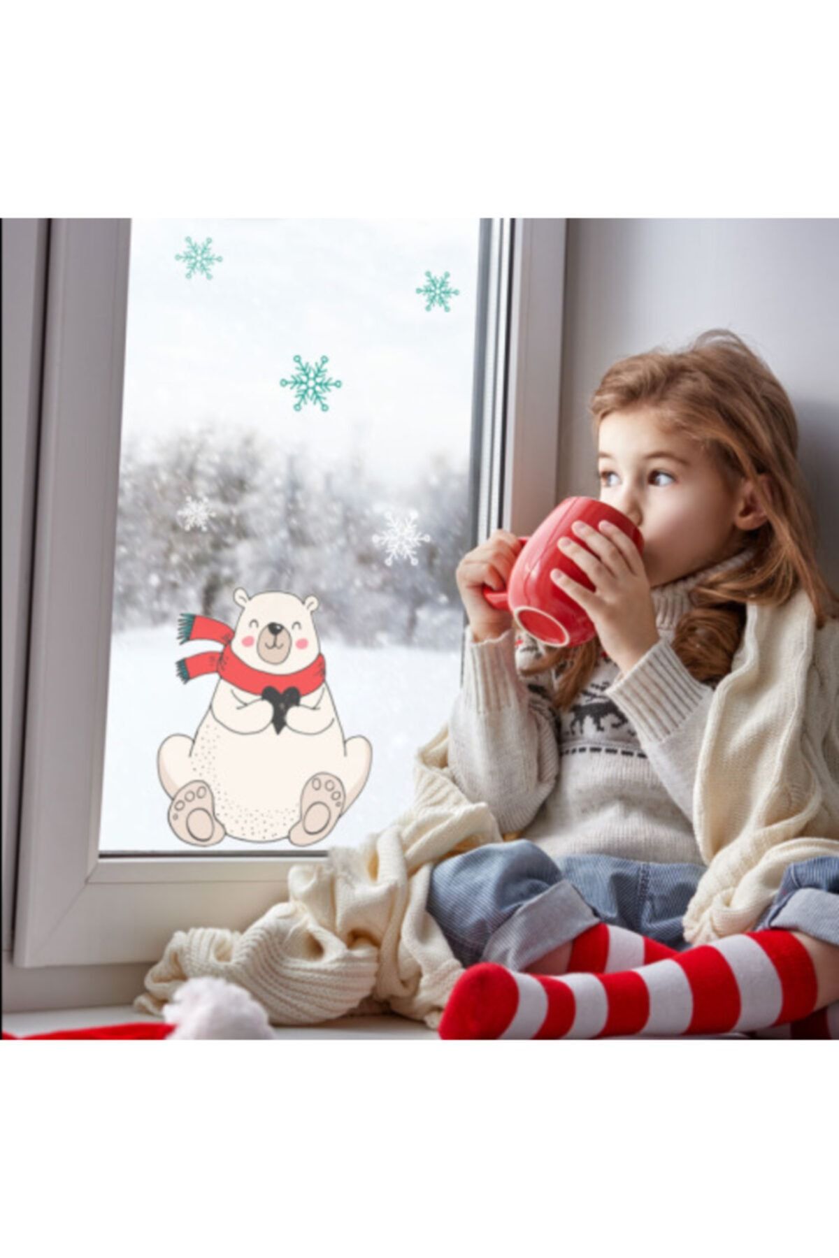 MyHappyPlace Gri Kutup Ayısı Yeni Yıl Bebek Ve Çocuk Odası Dekoratif Çıkartma Sticker