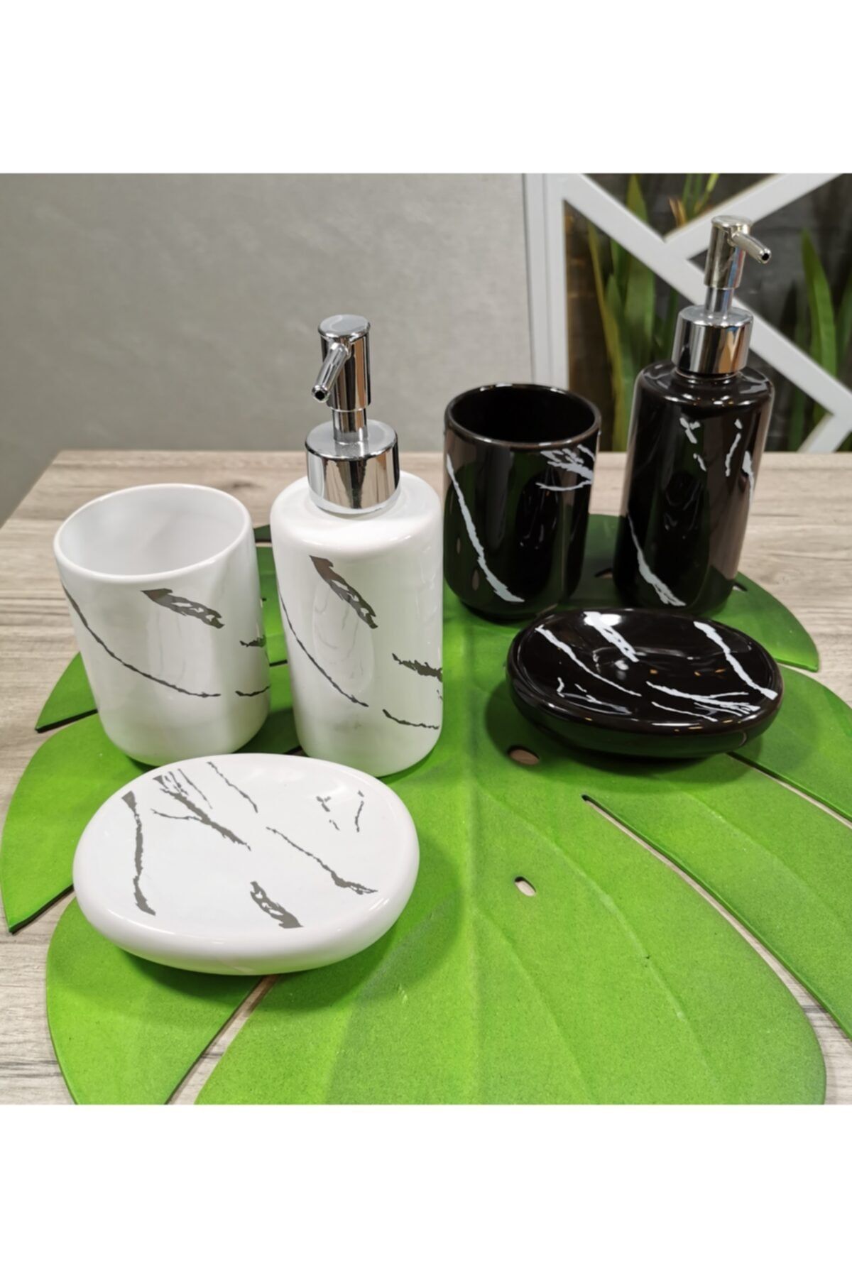 kitchen sense 3'lü Mermer Desen Seramik Banyo Seti