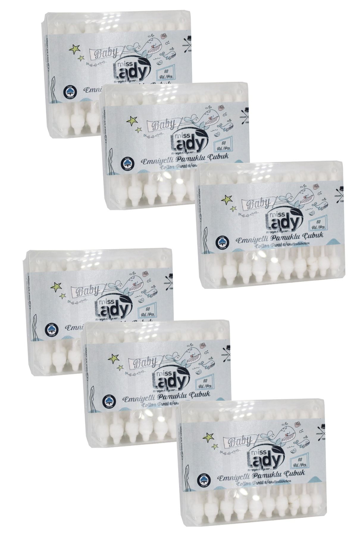 Miss Lady Bebek Emniyetli Kare Pamuklu Çubuk 60'lı X6