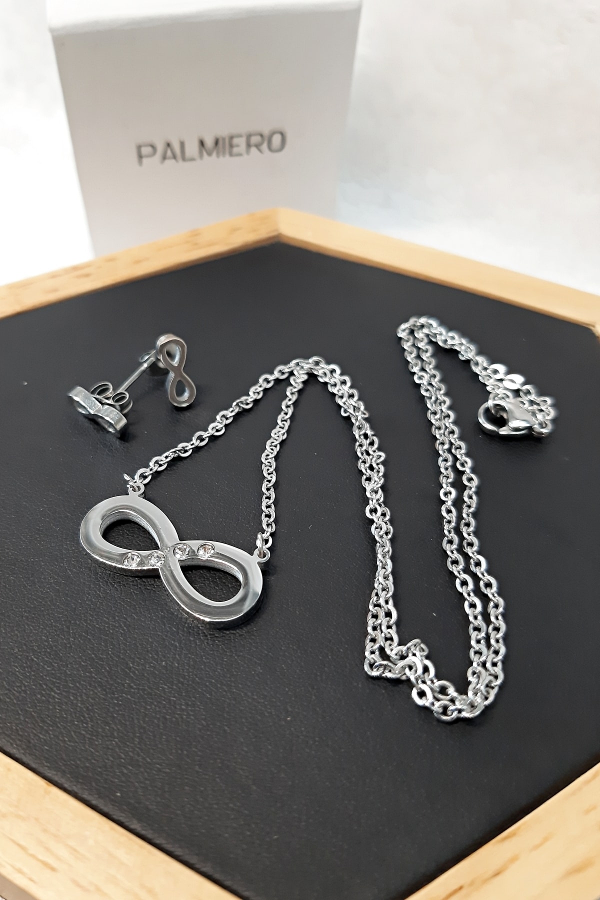 Palmiero Çelik Zirkon Taşlı Sonsuzluk Kolye Küpe Set