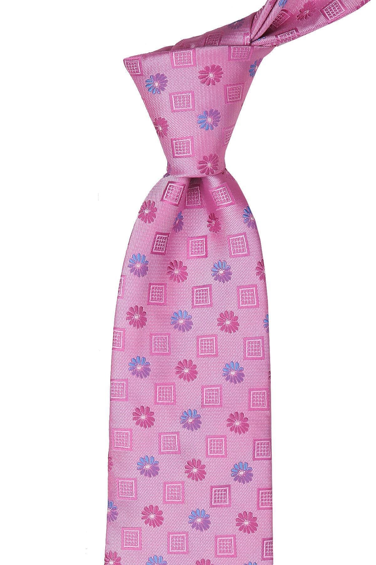 Kravatkolik Pembe Motif Desen Mendilli Klasik Kravat Kk9924