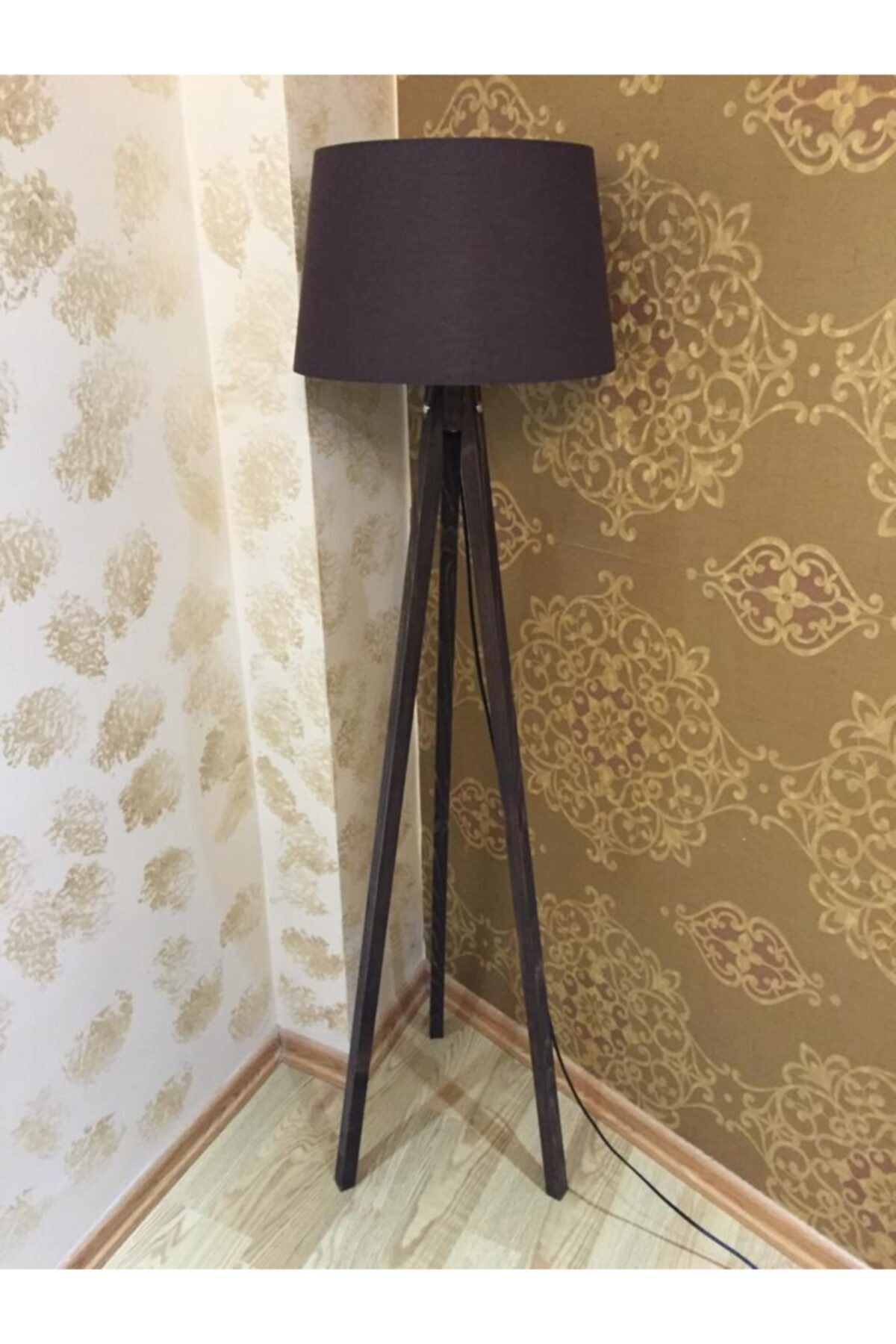 modamonline 3 ayakli lambader ahsap abajur tripod lamba konik kahve ceviz fiyati yorumlari trendyol