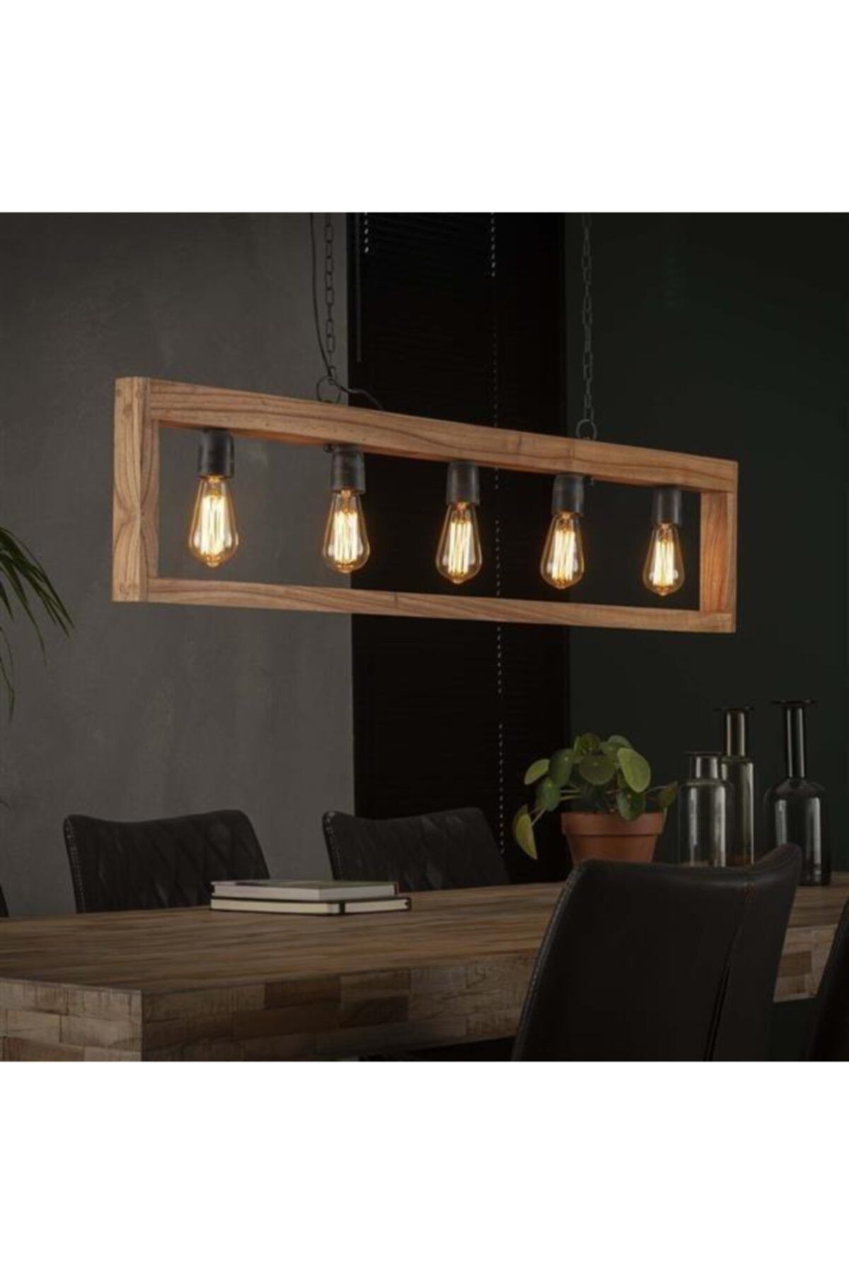 Zanaat Avize Modül Sarkıt Ahşap Dekor Avize 130cm 5 Duy