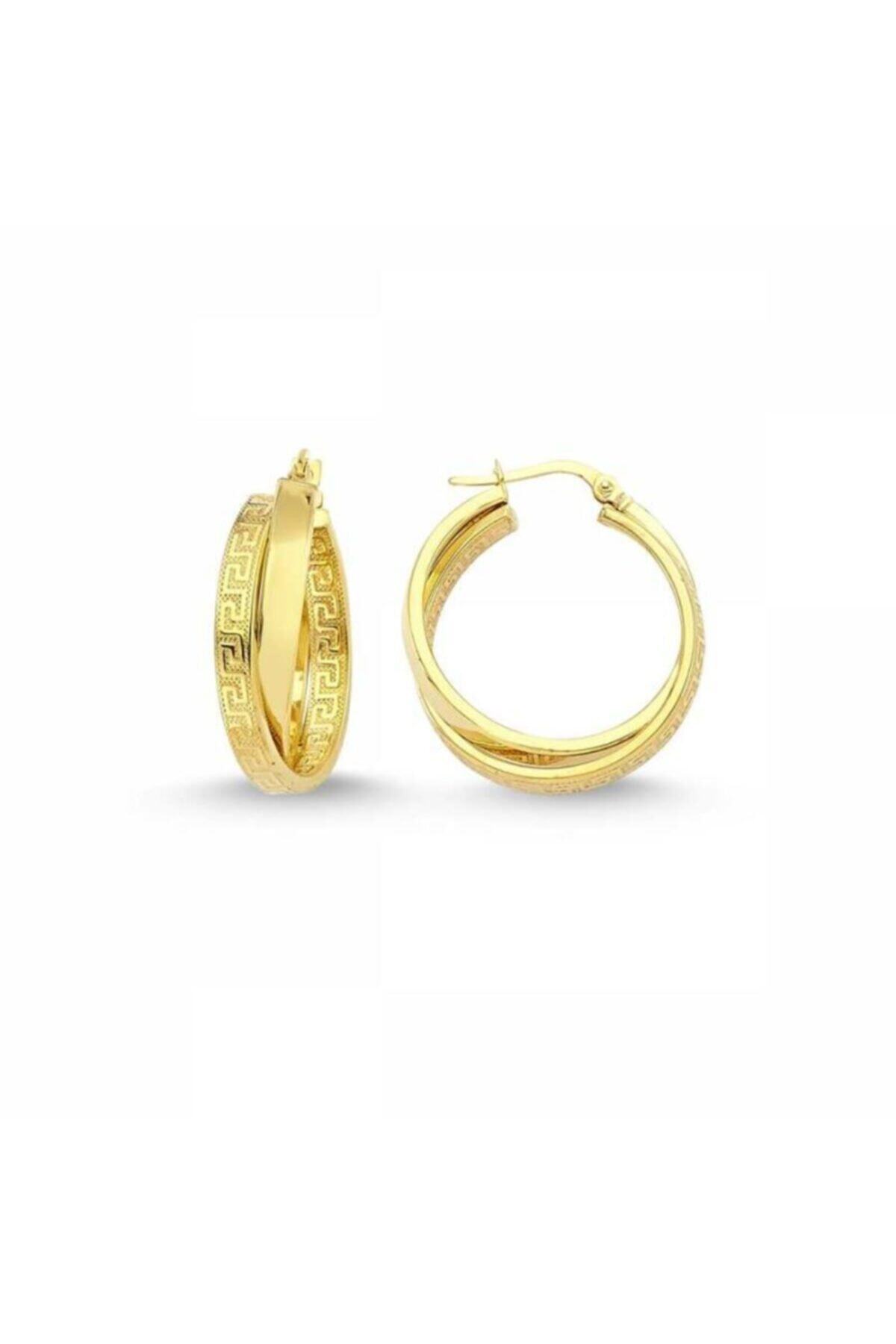 Sembol Gold Altın Italy Halka Küpe Iki Halkalı