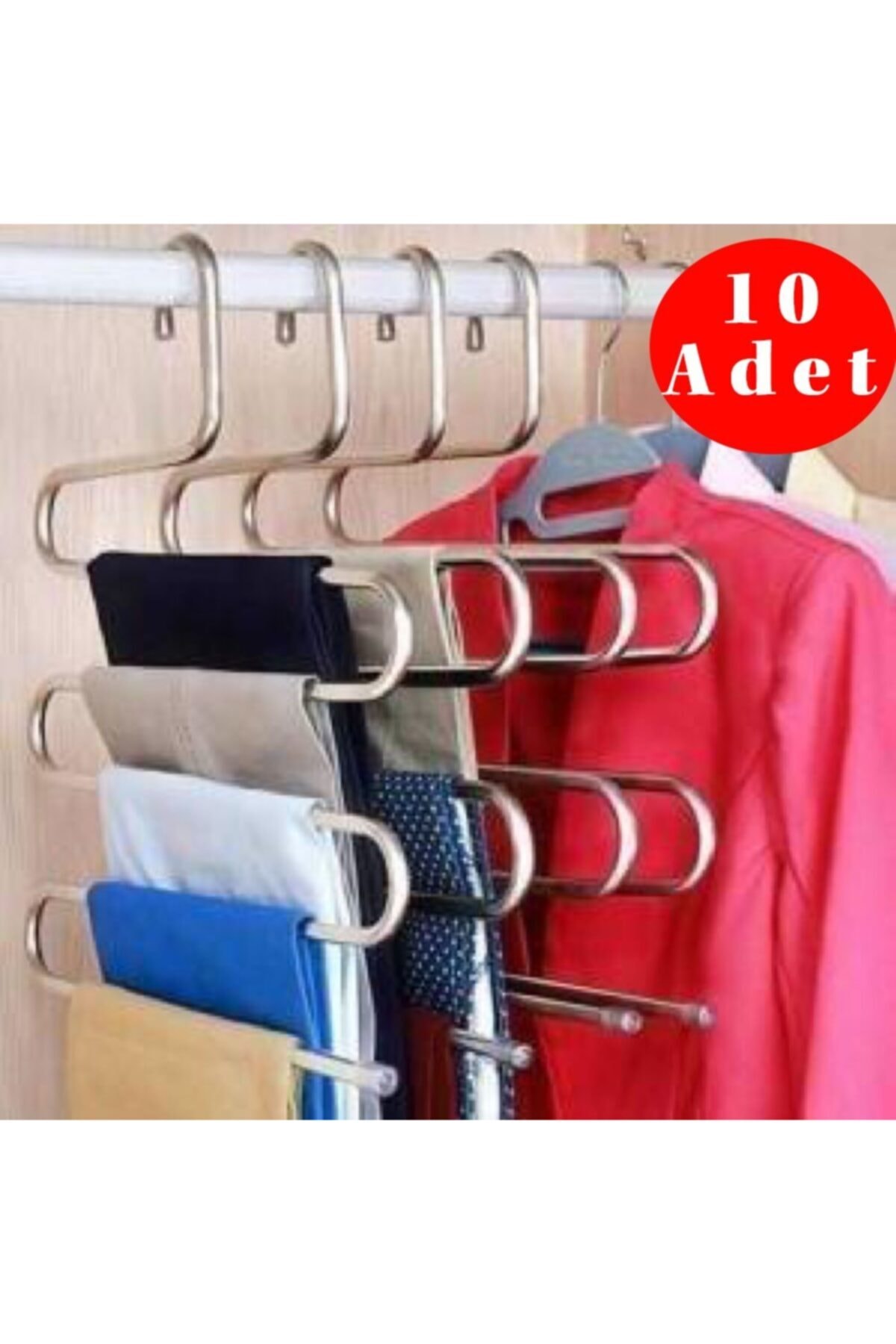 Maksipazar 5 Katlı Metal Pantolon Ve Eşarp Askısı Dolap Düzenleyici Askı 10 Adet