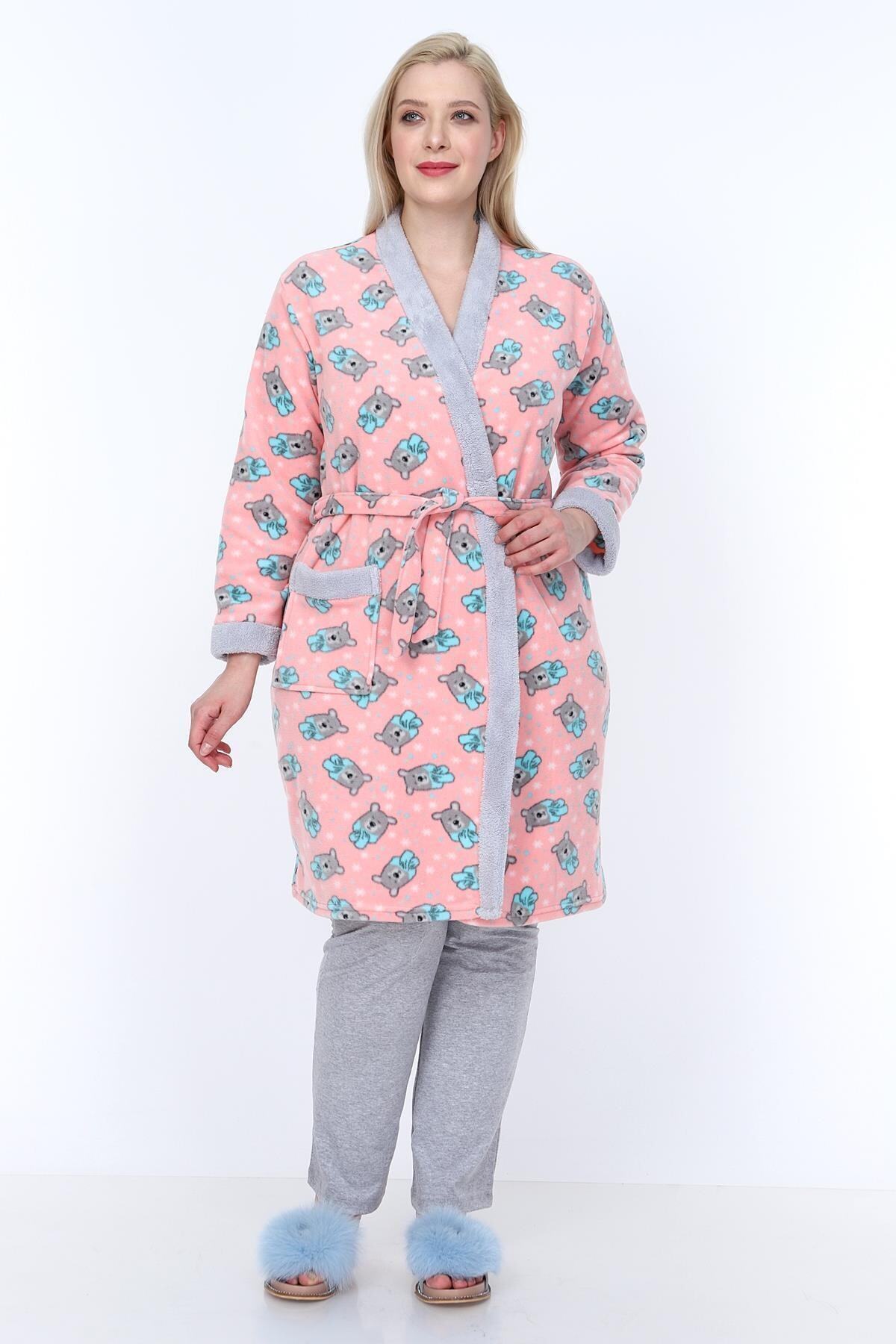 LİKAPA 223 Desenli Bayan Polar Kısa Sabahlık