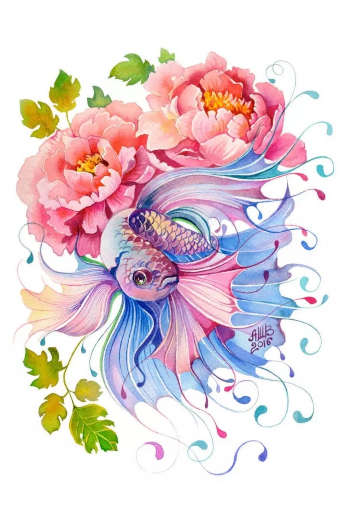 wombhobby Beta Balığı Sayılarla Boyama Seti 40x50 Cm (Tuvale Gerili)