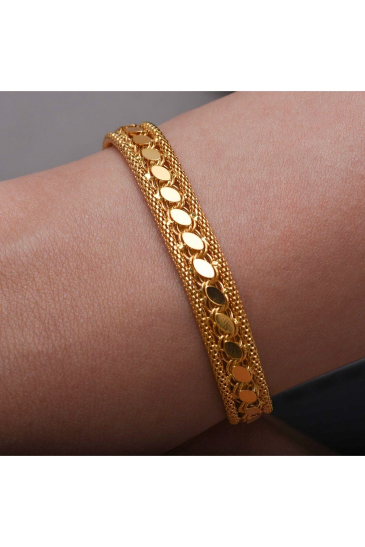 Goza Jewellery Pullu Tek Sıra Örgü Altın Bileklik