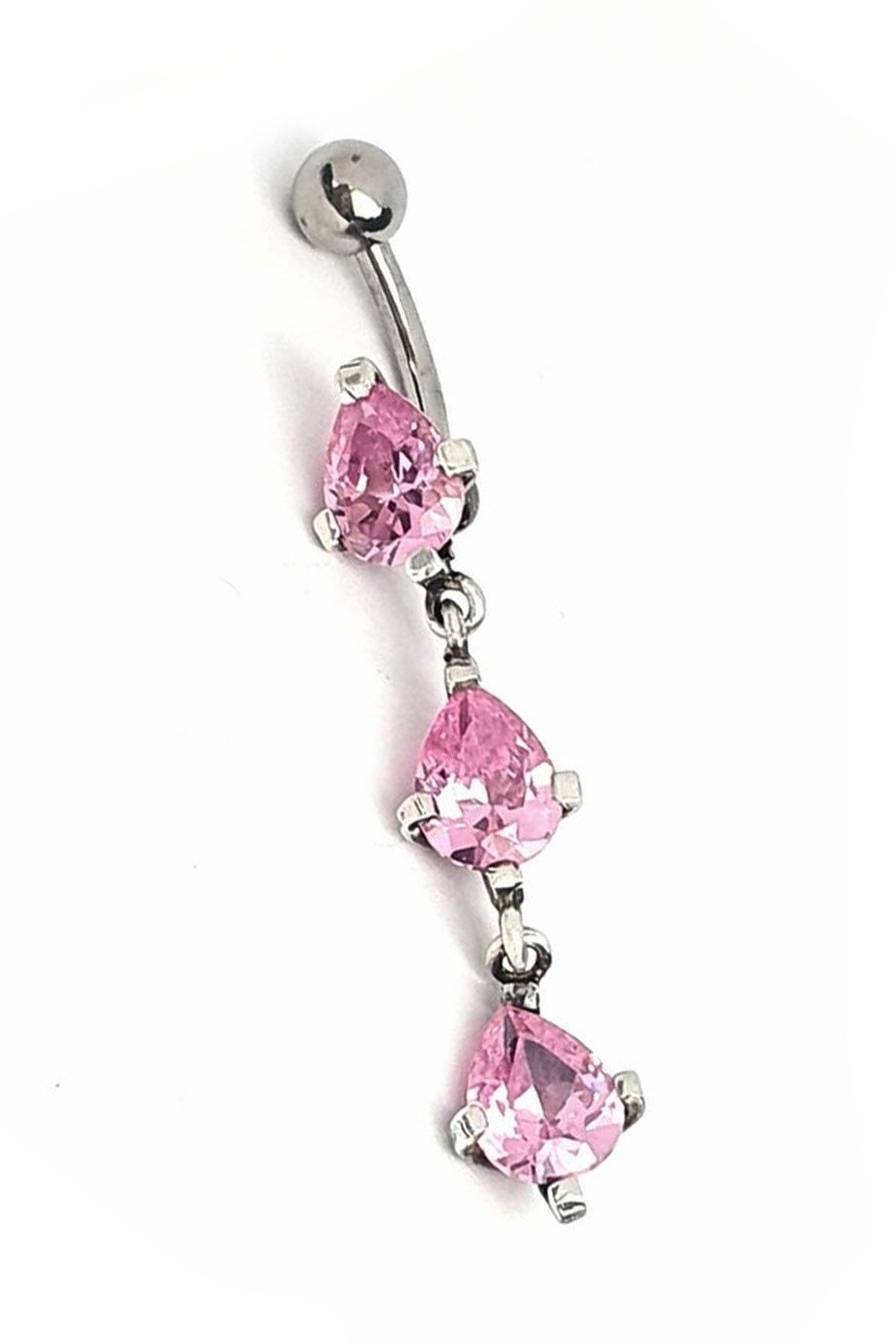 OSESHOP Pembe Zirkon Taşlı Gümüş Göbek Piercing