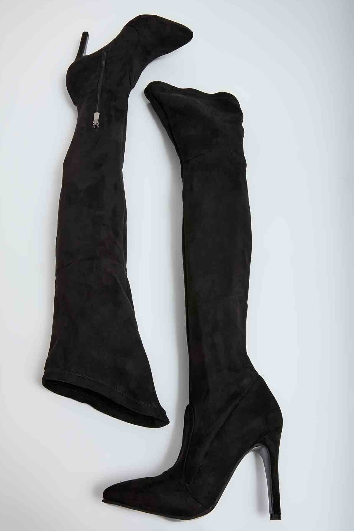 Bambi Siyah Süet Kadın Çizme M0575201165