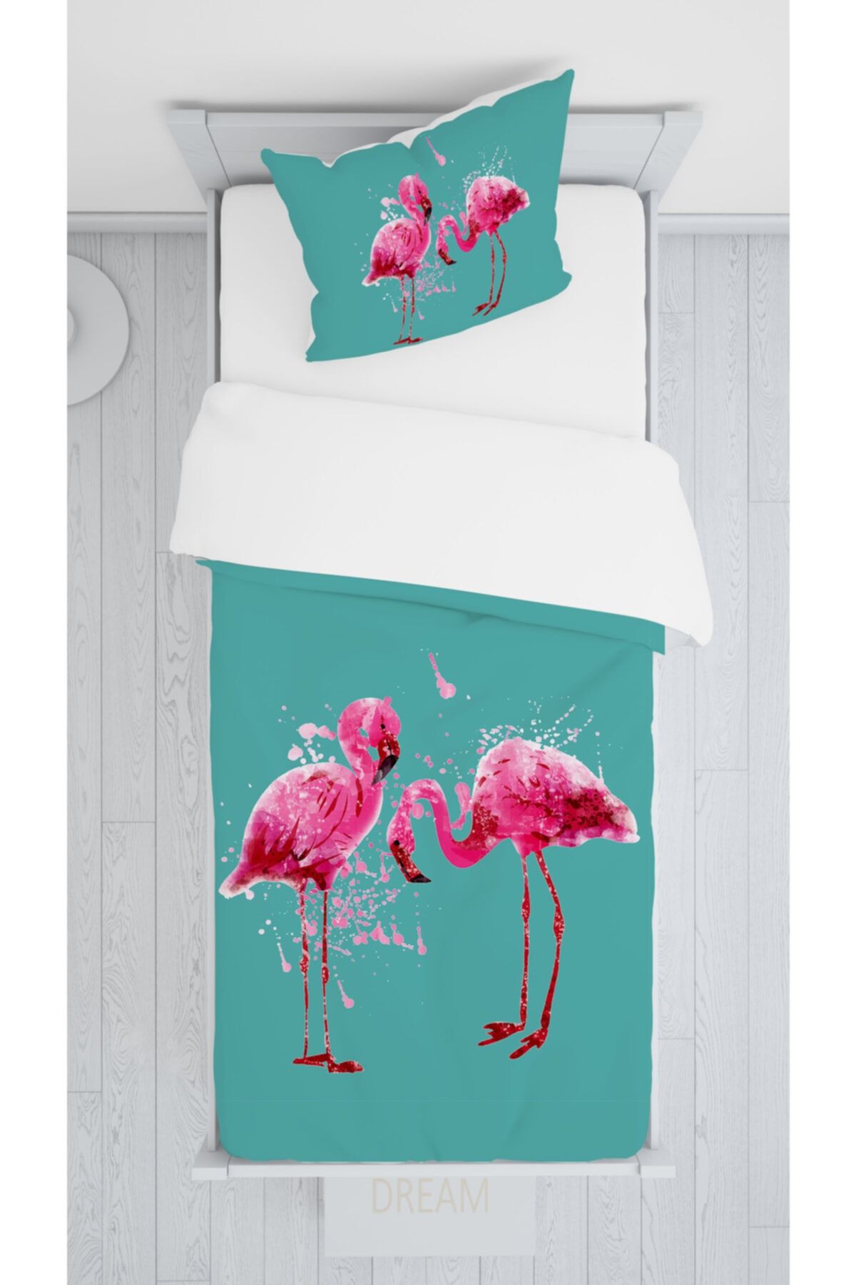 Consept Home Consepthome Hm-b101 Yeşil Pembe Flamingo Sadece Yatak Örtüsü 140x220