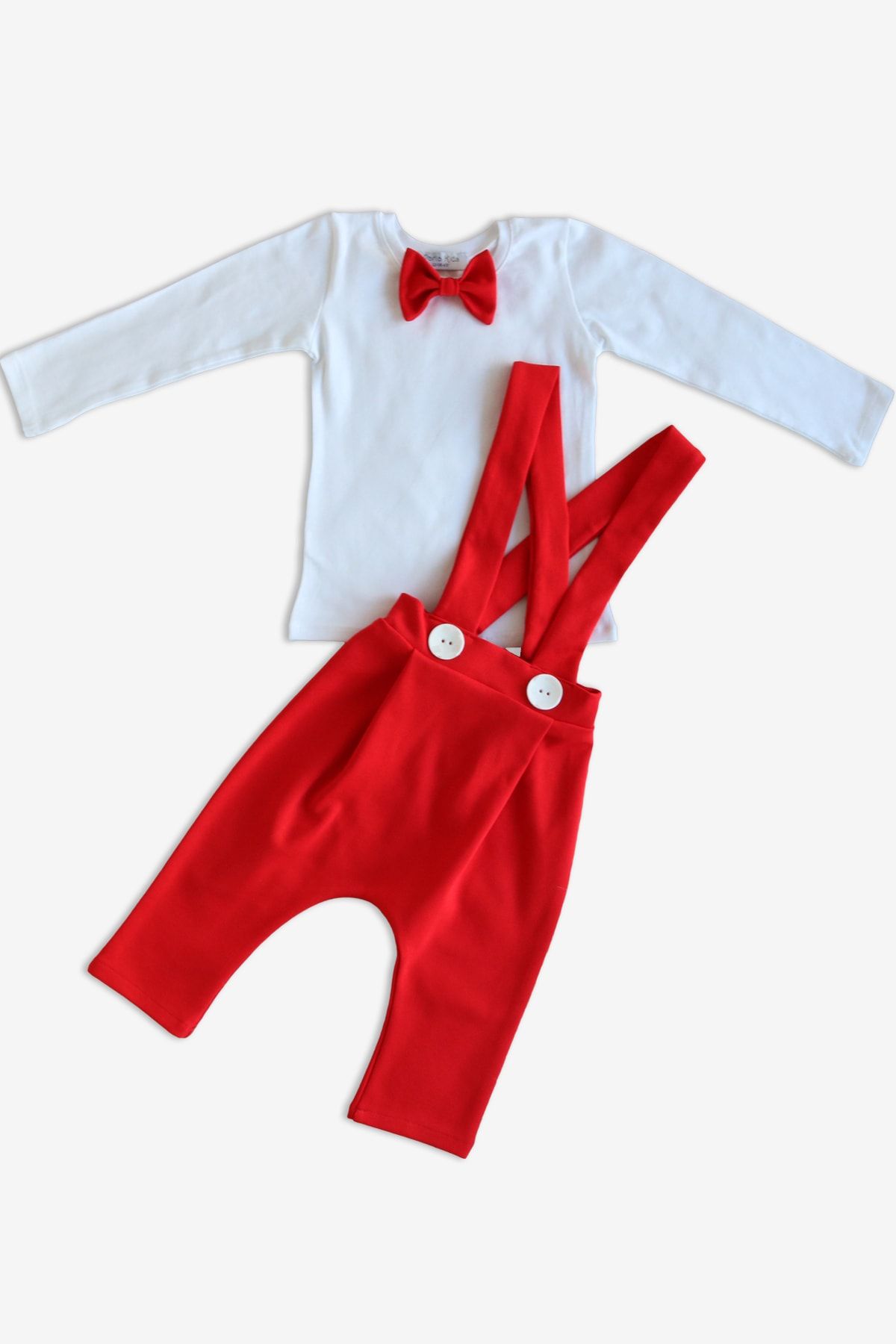Parla Kids Kırmızı Harem Pantolon Papyonlu Takım