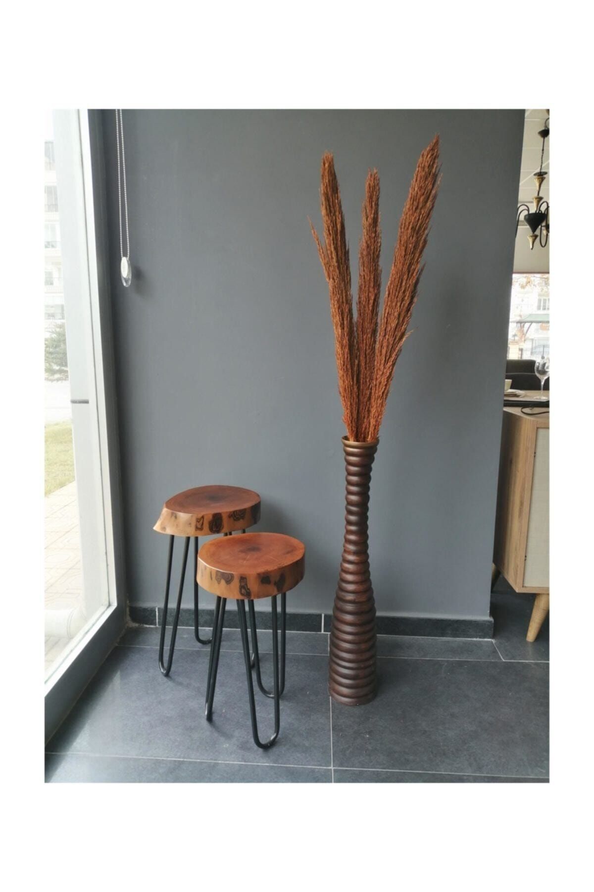 Kuru Çiçek Deposu Gerçek Kuru Çiçek Koyu Turuncu Ithal Dökülmeyen Şoklanmış Pampas (3 Adet 150 Cm)